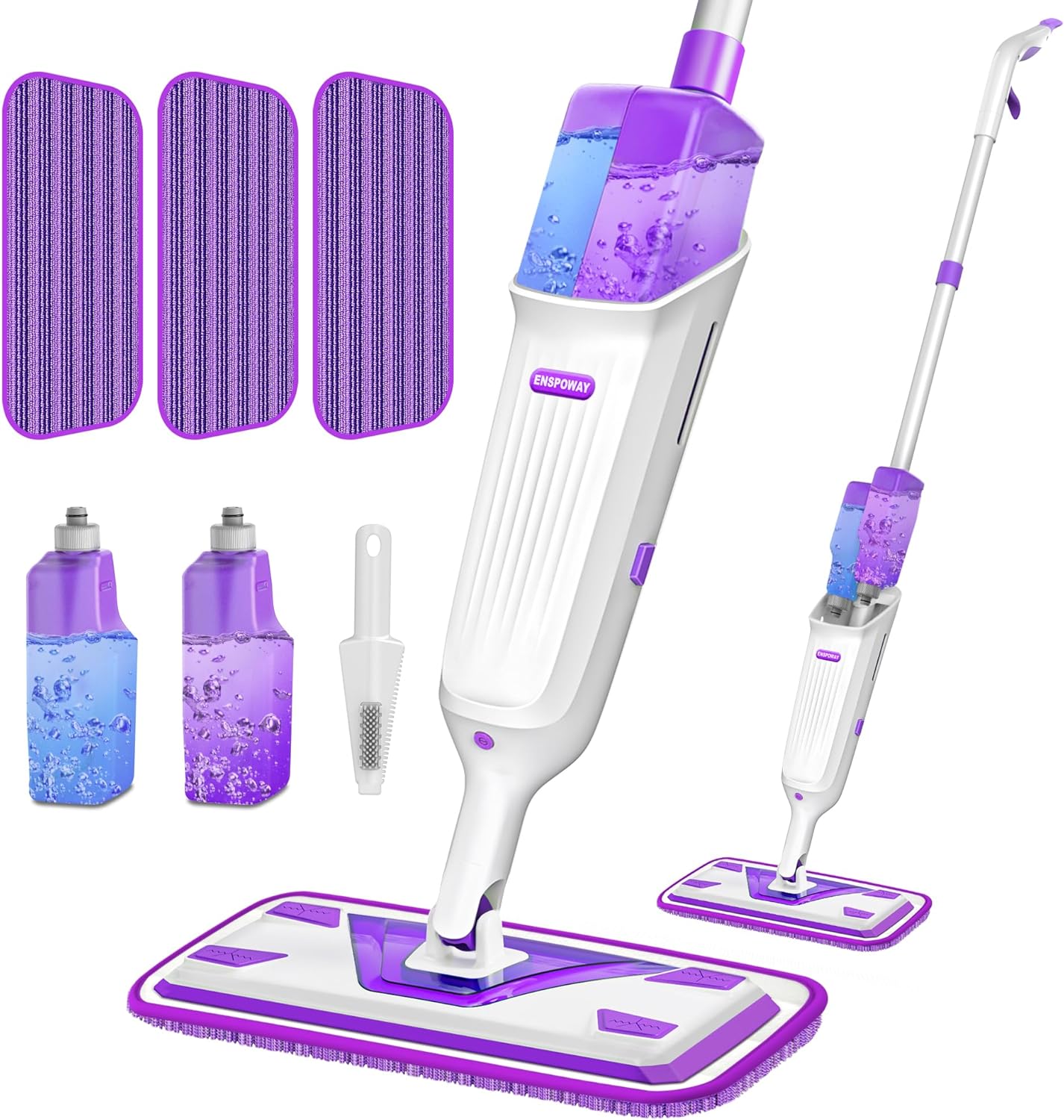 Double Bottle Spray Mop Series - Enspoway Dust Floor Mop with Washable Pads x3 for Wet Dry Home Bathroom Office Commercial for Hardwood Laminate Wood Marble Tiles Ceramic Floor Cleaning
