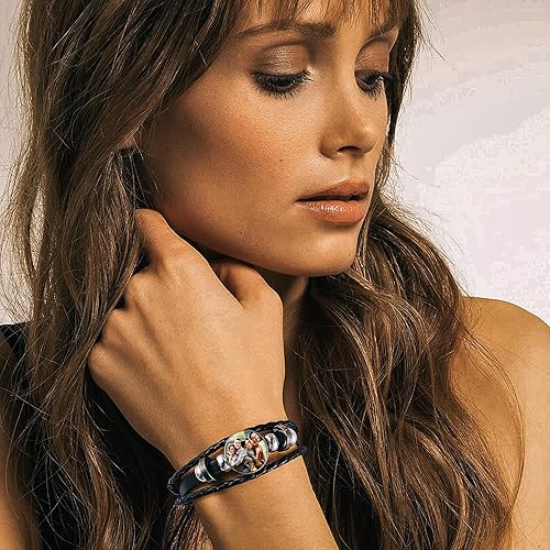 Miniatura 7 de U7 Pulsera para hombre con cierre de acero inoxidable, brazalete de cuero en estilo calavera o envoltura