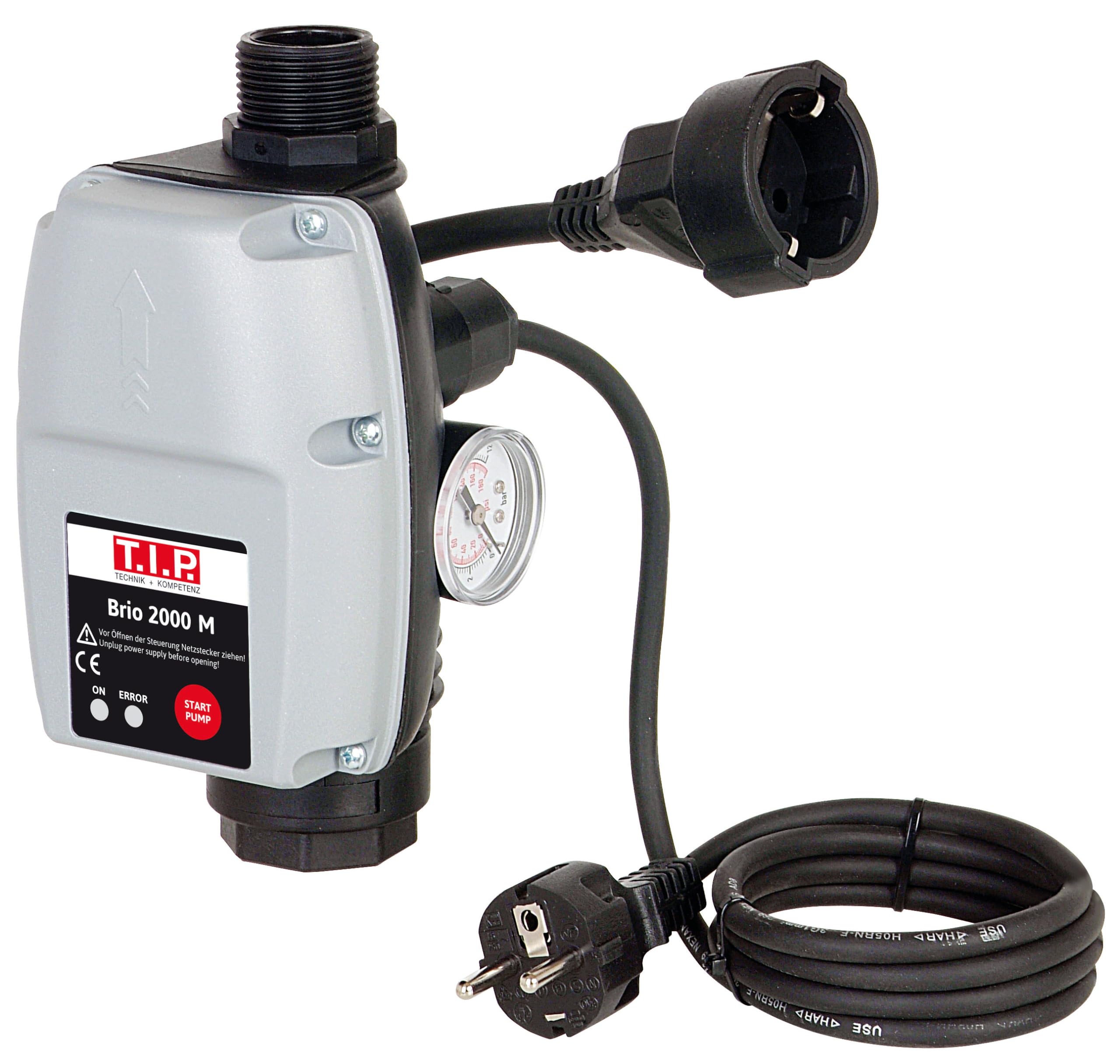 T.I.P. Elektronische Pumpensteuerung BRIO 2000 M, Plug and Play für Tauchdruck-, Tiefbrunnen-, Zisternen- und Gartenpumpen 1,5–3,5 bar, Automatisch, Trockenlaufschutz, Einfache Installation