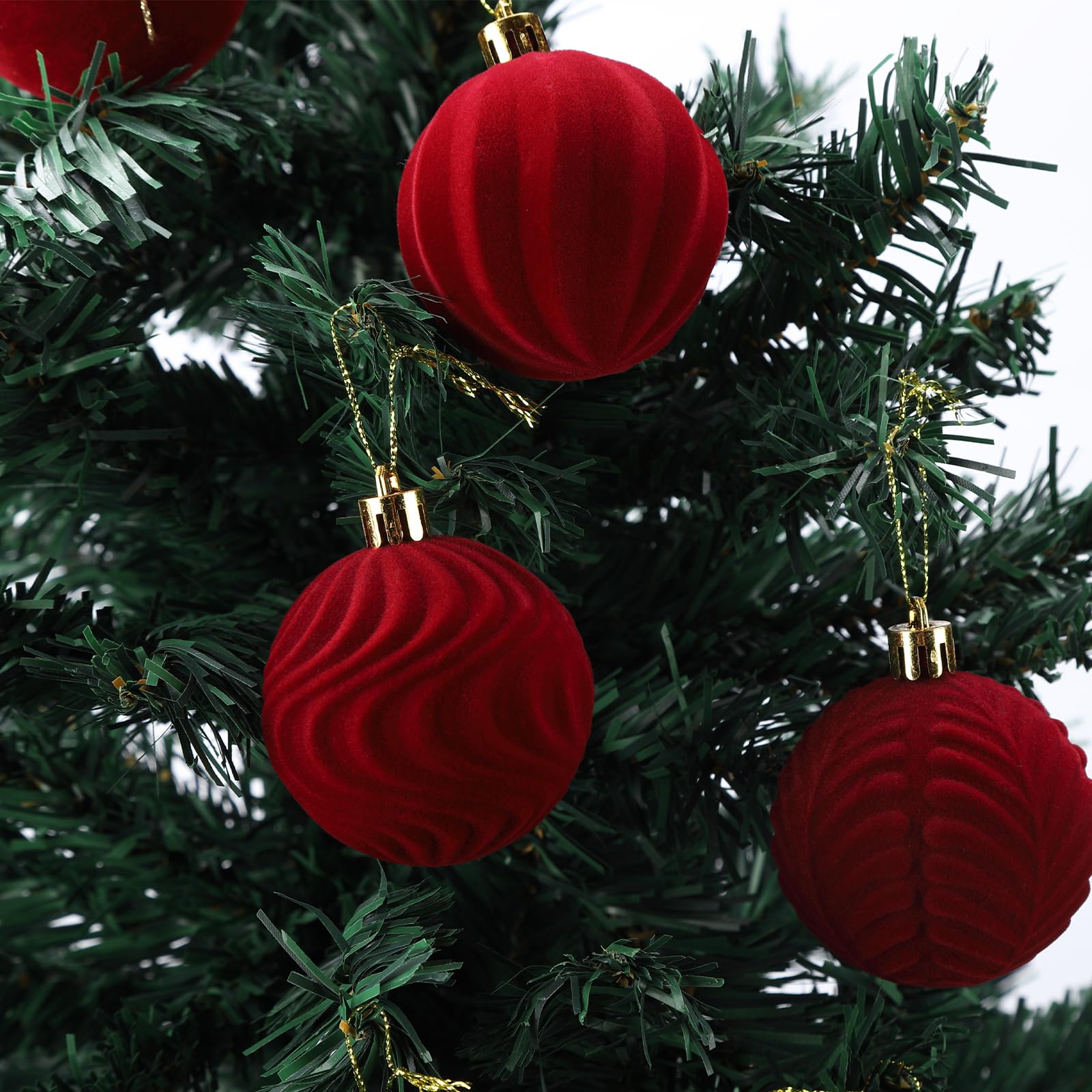Palline di Natale in velluto, 30 pezzi, 6 cm, decorazioni per albero, set di palline floccate da appendere per vacanze, matrimoni, feste di compleanno (rosso)