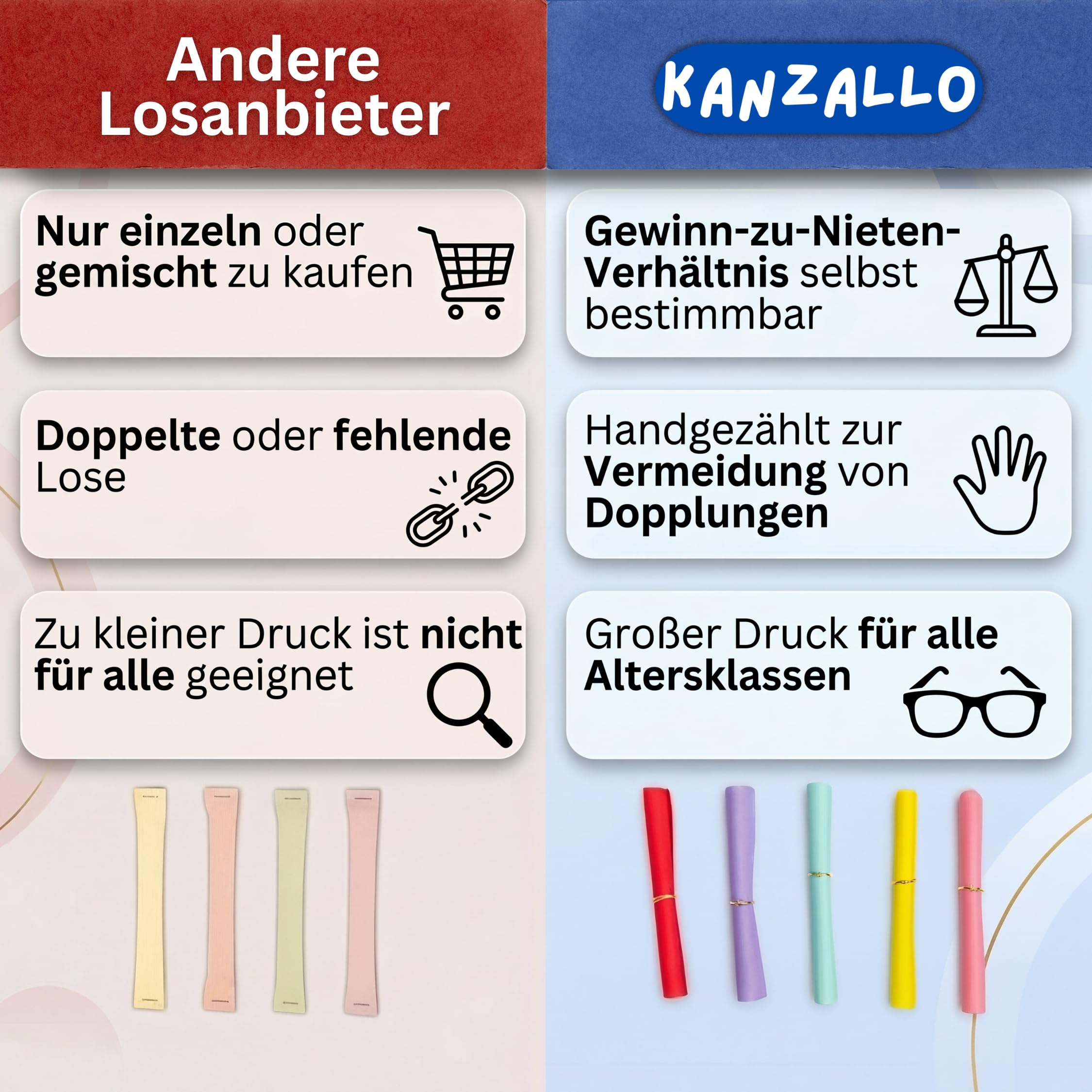Tombola Lose Set mit Nieten 200 Gewinne 500 Nieten nummerierte Tombolalose inkl. Checkliste Sticker