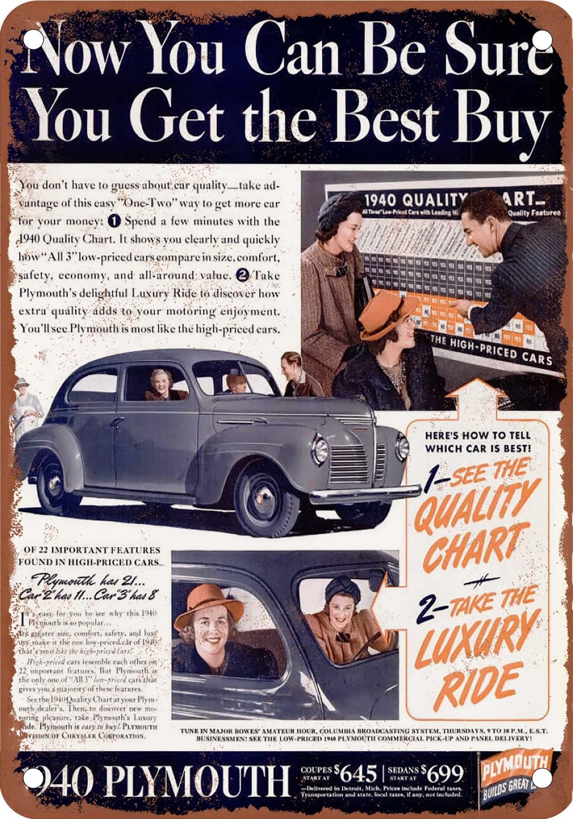 Miaomansenstore Metal Sign - 1940 Plymouth Vintage Ad 02 - Old Retro Rusty Look Home Decor