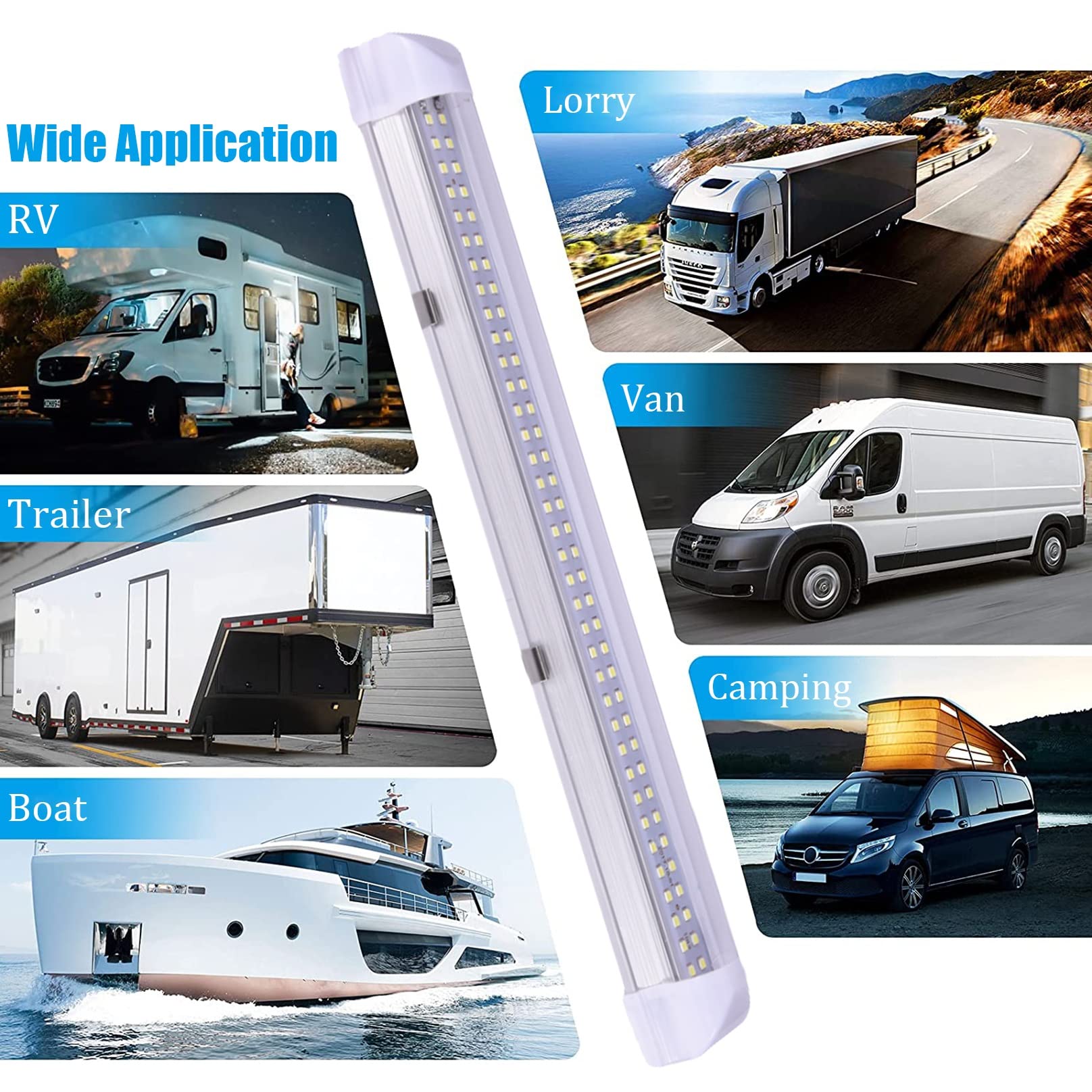 8 paczek 12V listwa oświetlenia wnętrza LED, 72LED 450lm 6W świetlówka LED Taśma oświetleniowa do samochodów dostawczych Auto Camper Bus Przyczepa kempingowa Łódź Samochód