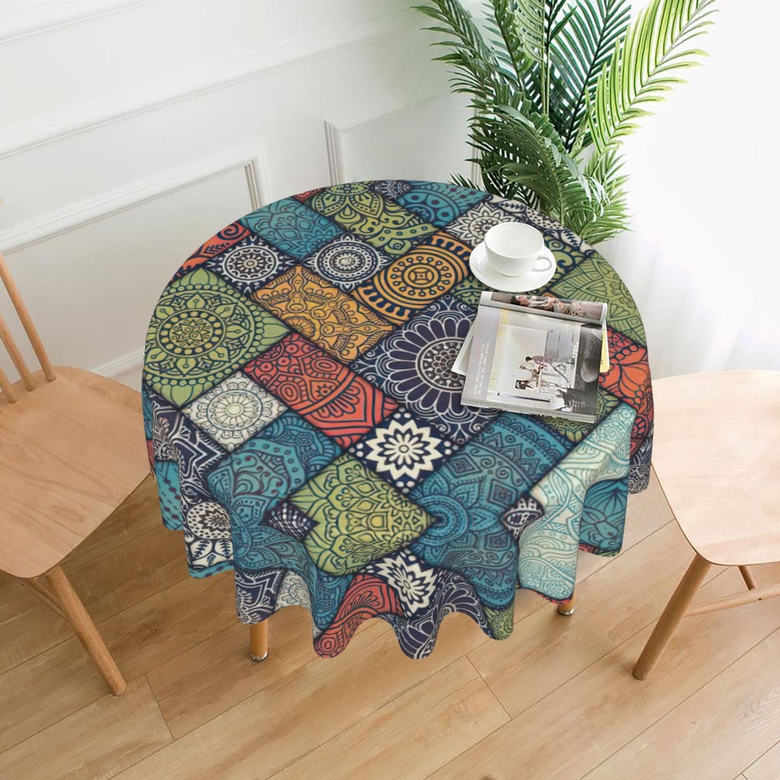 SDEGTHO background hd mandala Print Modern Retro Round Tablecloth 60in Polyester Fabric Cover for Party Dining Table Washable