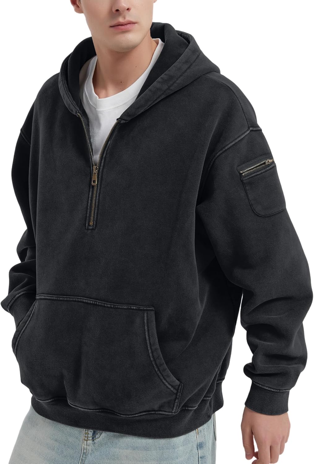 FAIABLE Mens Hoodies Fleece Fall Fashion Outfits Half Zip Sweatshirts Winter Jackets Oversized Pullover Tops Clothes 2025 - Image 5