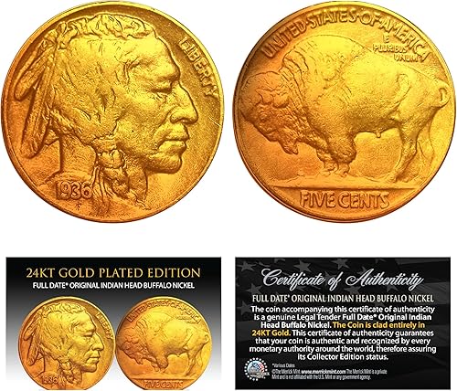 Miniatura 2 de Then & Now Buffalo - Juego de 2 monedas bañadas en oro de 24 quilates de 5 centavos y 2005 - 1930 y 2005