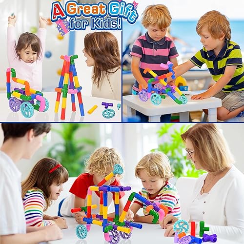 Miniatura 6 de FUBAODA STEM - Juguetes de tubo de aprendizaje para tubo, bloques de construcción de 96 piezas, juego de bloques de construcción educativos
