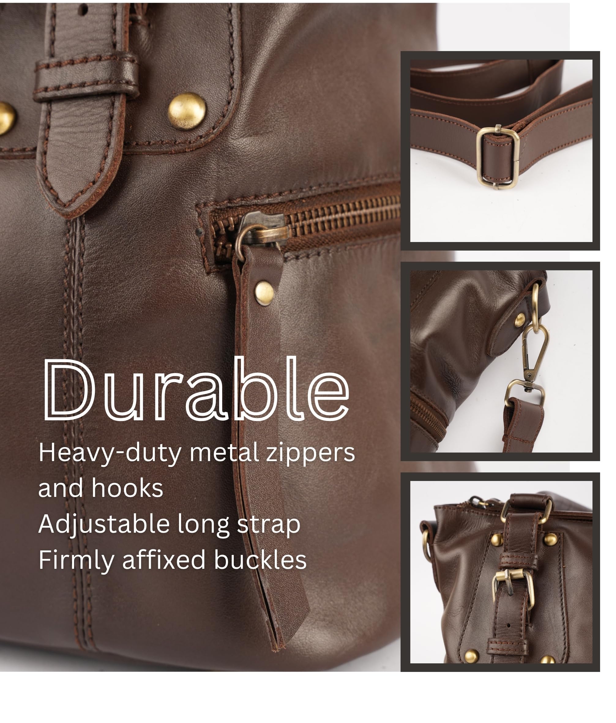 Bolso de mano de piel auténtica de grano completo para mujer, bolso de hombro, marrón, L=13.75", H=10", W=5.5"