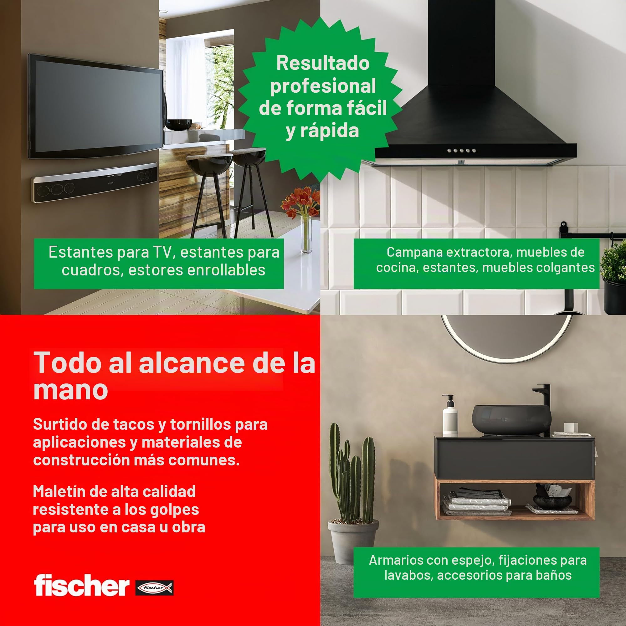 Fischer PowerBox 564282 - Tacos DuoPower con tornillos y ganchos, para pared completa, perforados y cartón yeso, 360 unidades en total, 180 unidades