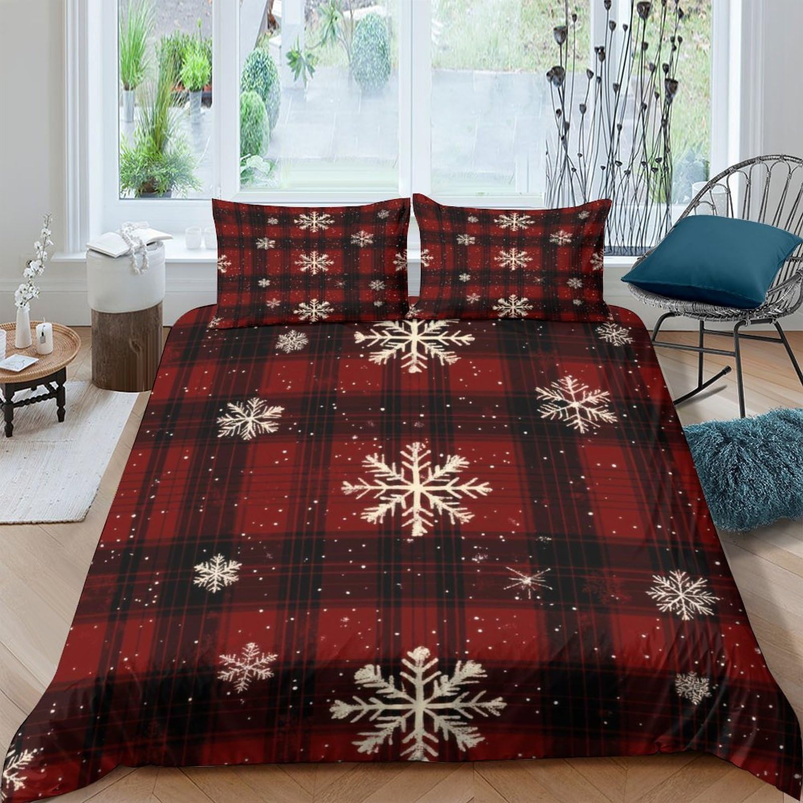 Ctjqhvkz Style-10 3D Printed Red Plaid Snowflake Fitted Sheet Microfiber Soft Non-Slip Christmas Bed Cover For Bedroom Dorm Decor Single（135X200cm）