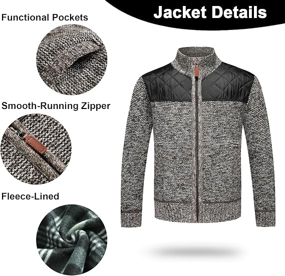 Lamgool Boys Cardigan Sweater Full Zip Knitted Thicken Coat with Soft Fleece Lining for Fall Winter
