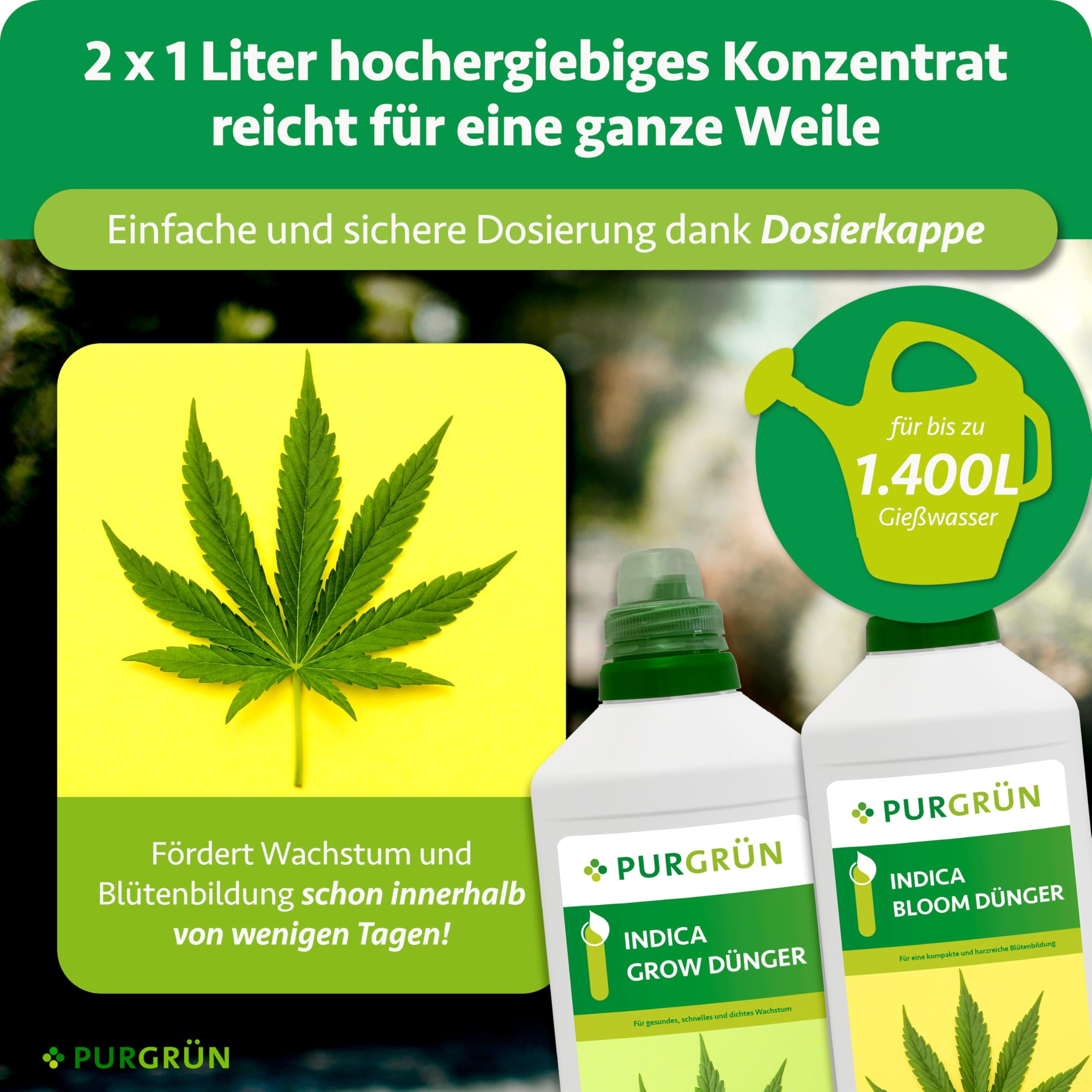 Indica-Dünger-Set 2 x 1 Liter – Schnell wirksame Rezeptur – Vollspektrum-Nährstoffe für Wachstum & Blüte – Flüssigdünger Indoor & Outdoor – Für alle Wachstumsphasen von Indica-Pflanzen