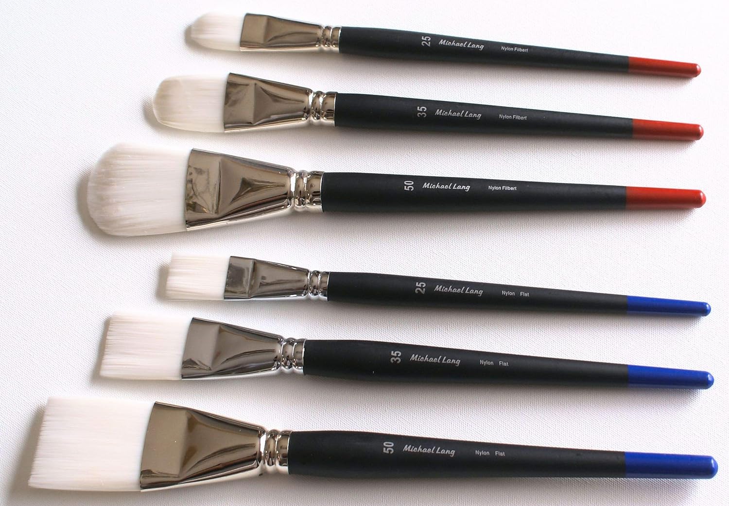 Michael Lang Artist Brushes Sets, 6 Pack Nylon Flat, Filbert