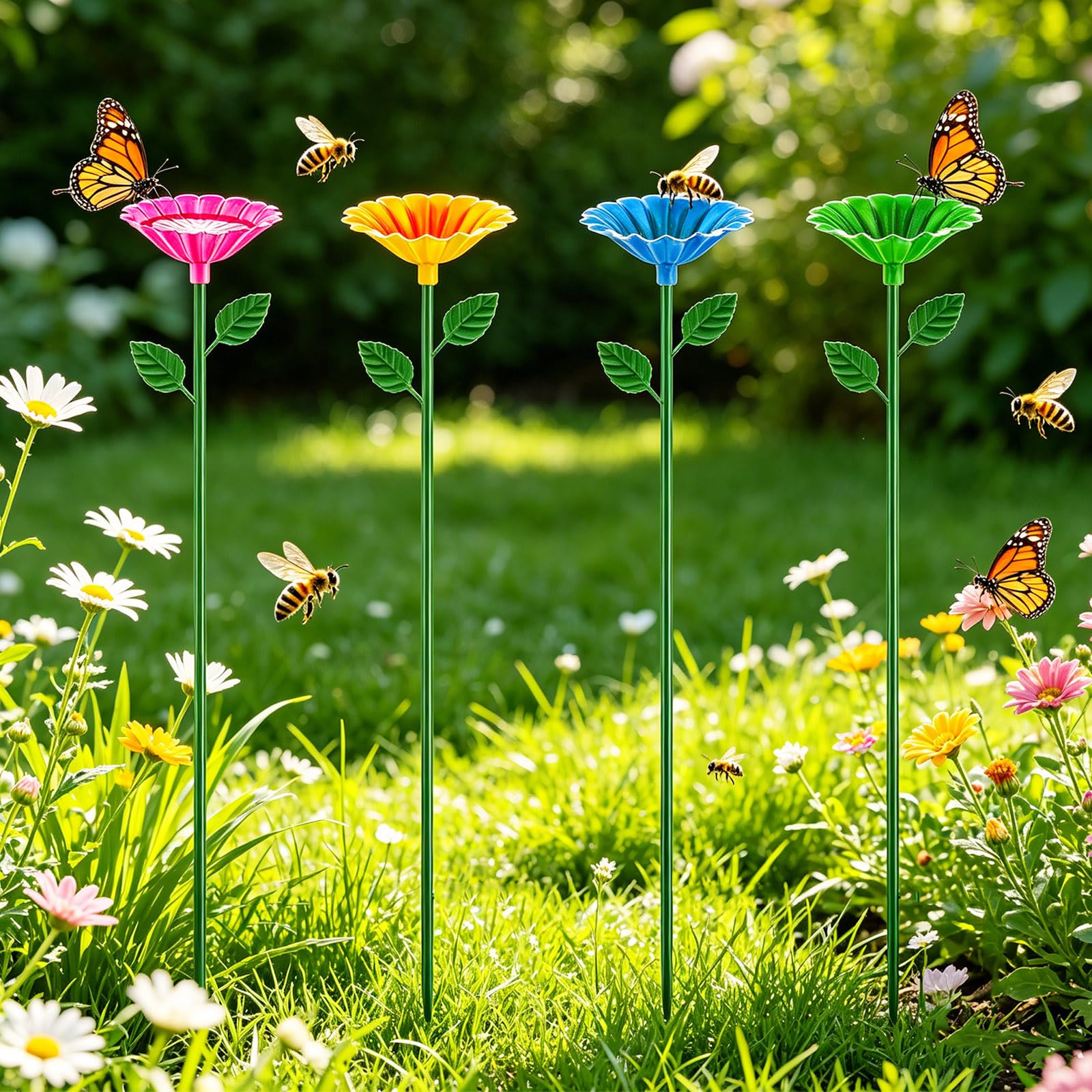 Abreuvoir pour Abeilles Jardin 4 Pièces, Distributeur d'eau pour Abeilles, Abreuvoir À Abeilles, Mangeoires D'abeilles en Métal, Décoration Extérieur Cadeau Jardinage