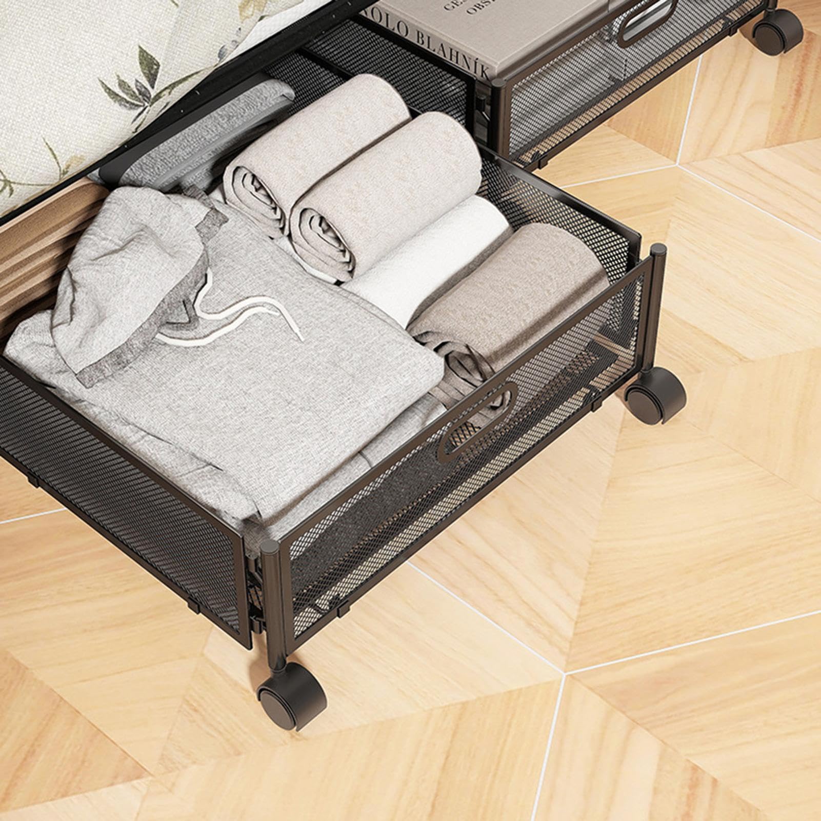 Organizzatore Sotto - Pieghevole, Grande, Pratico | Scatola Di | Stoccaggio Con Ruote Per Scarpe E Abiti Ideali Per Conservare Coperte E Letti Bassi In Piccole Camere Da