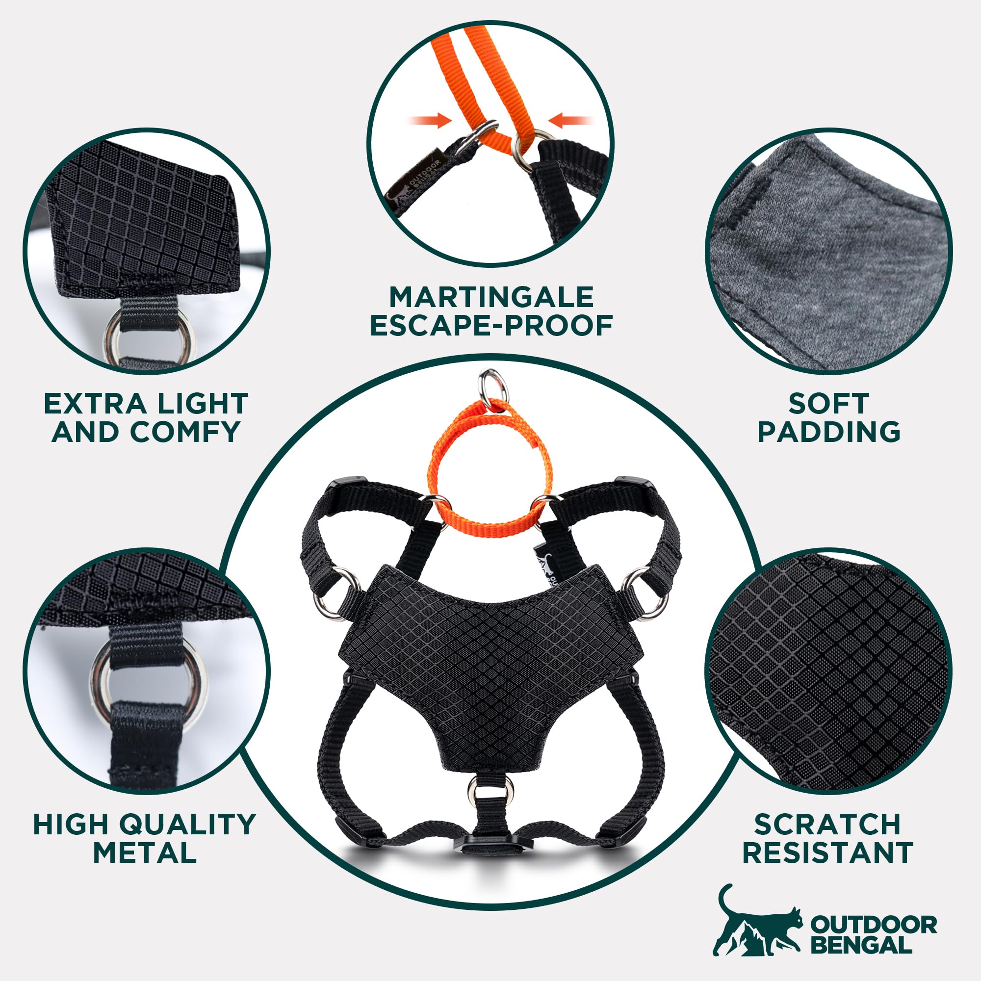 OutdoorBengal Always On™ Martingale Katzengeschirr und Leine, ausbruchsicheres Set – Weste für ganztägige Kätzchen-Abenteuer – erwachsene Katzen – Katzenleine und Geschirr ausbruchsicher + Leine