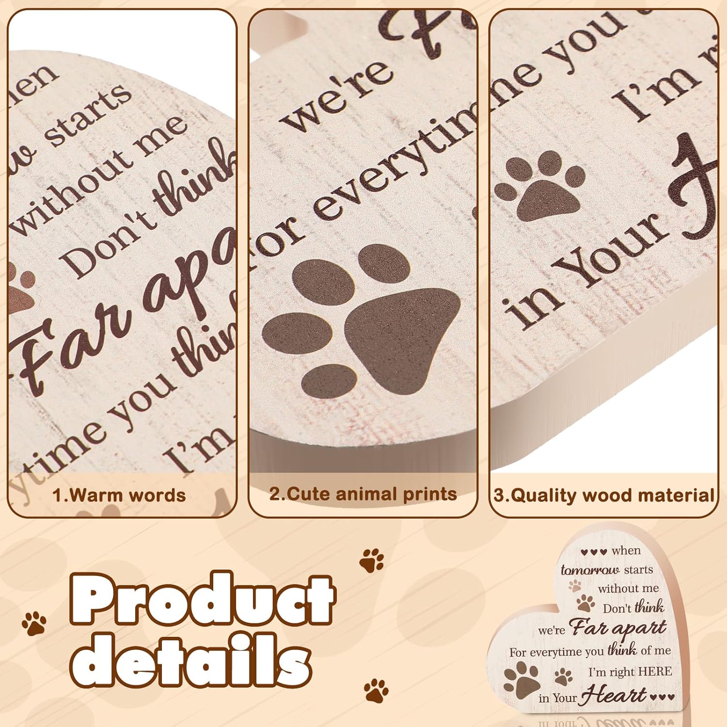 Maitys Dog Memorial Gifts for Loss of Dog Cat Sympathy Gift, in Memory of Dogs Cats Gifts, Thoughtful Pet Loss Gift, a Wooden Plaque When Tomorrow Starts Without Me. (Khaki-Heart) - Image 6