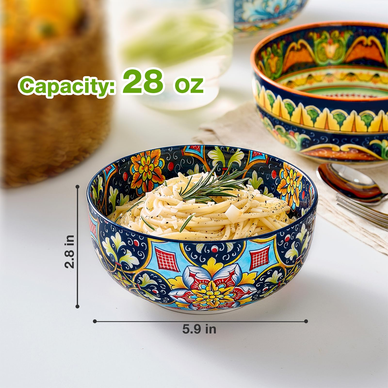Meolibour Set di 6 ciotole in ceramica per cereali, 793,8 g, ciotole colorate per cucina, ciotole da dessert per insalata, pasta, farina d'avena, ramen, farina d'avena, frutta, lavastoviglie e forno a
