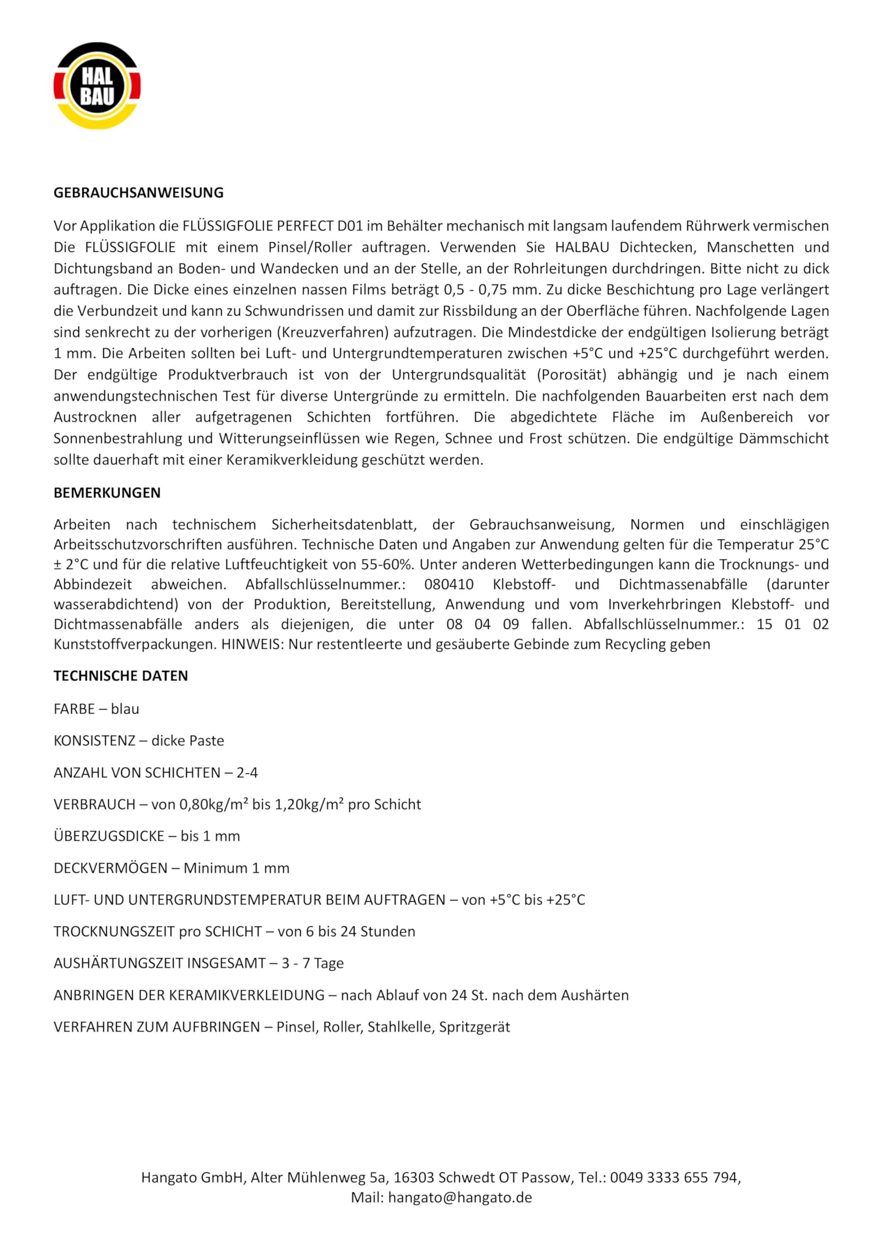 Flüssigfolie Profi 25kg, Flüssiggummi für Innen, Wassersperre unter Fliesen, Bad, Dusche, Abdichtung, Halbau D01