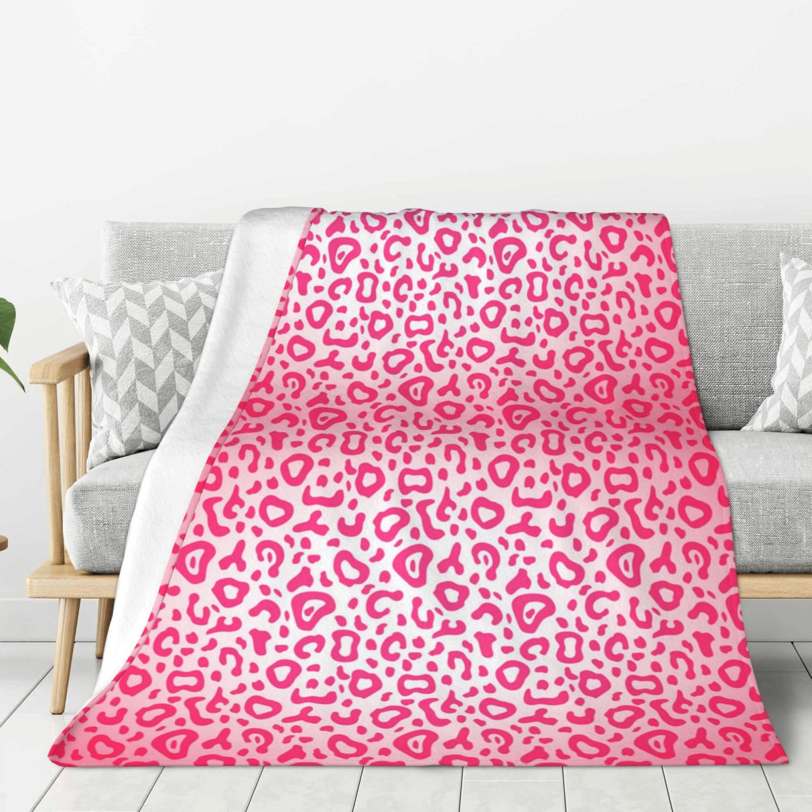 Couverture flanelle polaire motif léopard rose haut de gamme 60x80