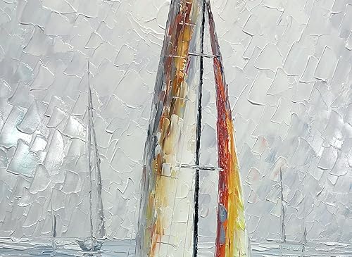 Miniatura 2 de V-inspire Arte, 24 x 48 pulgadas, moderno marco abstracto pintado a mano, pinturas al óleo, barco de vela en el mar, lienzo acrílico, pintura para