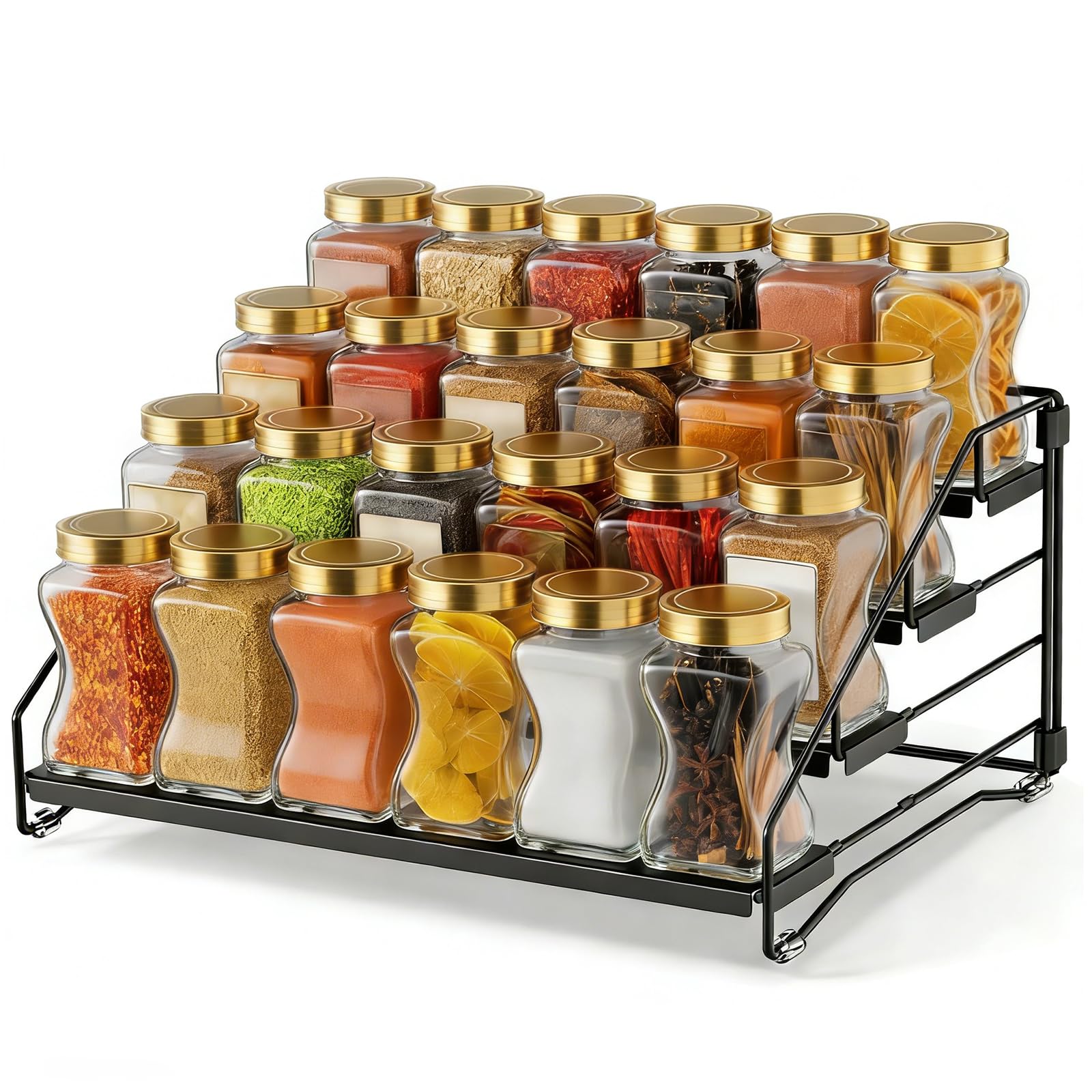 JSUOEO 4 Tier Spice Rack, Detachable Kitchen Spice Shelf Organiser Metal Seasoning Rack Stepped Storage for Countertop Pantry Cupboard Bath (2/3/4 Tier)