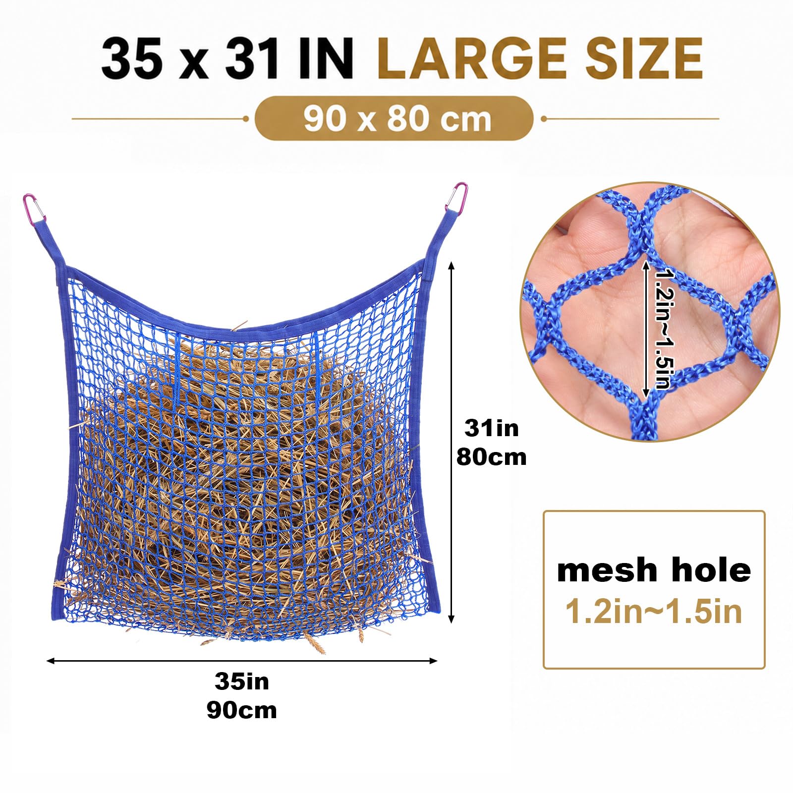 Heunetze für Pferde, langsames Füttern, Heunetze, Pferdefuttertasche mit Clips, für Pferde, Ziegenstall, Anhänger, Futterstand, Anhänger, Zubehör, Blau, 5 Stück