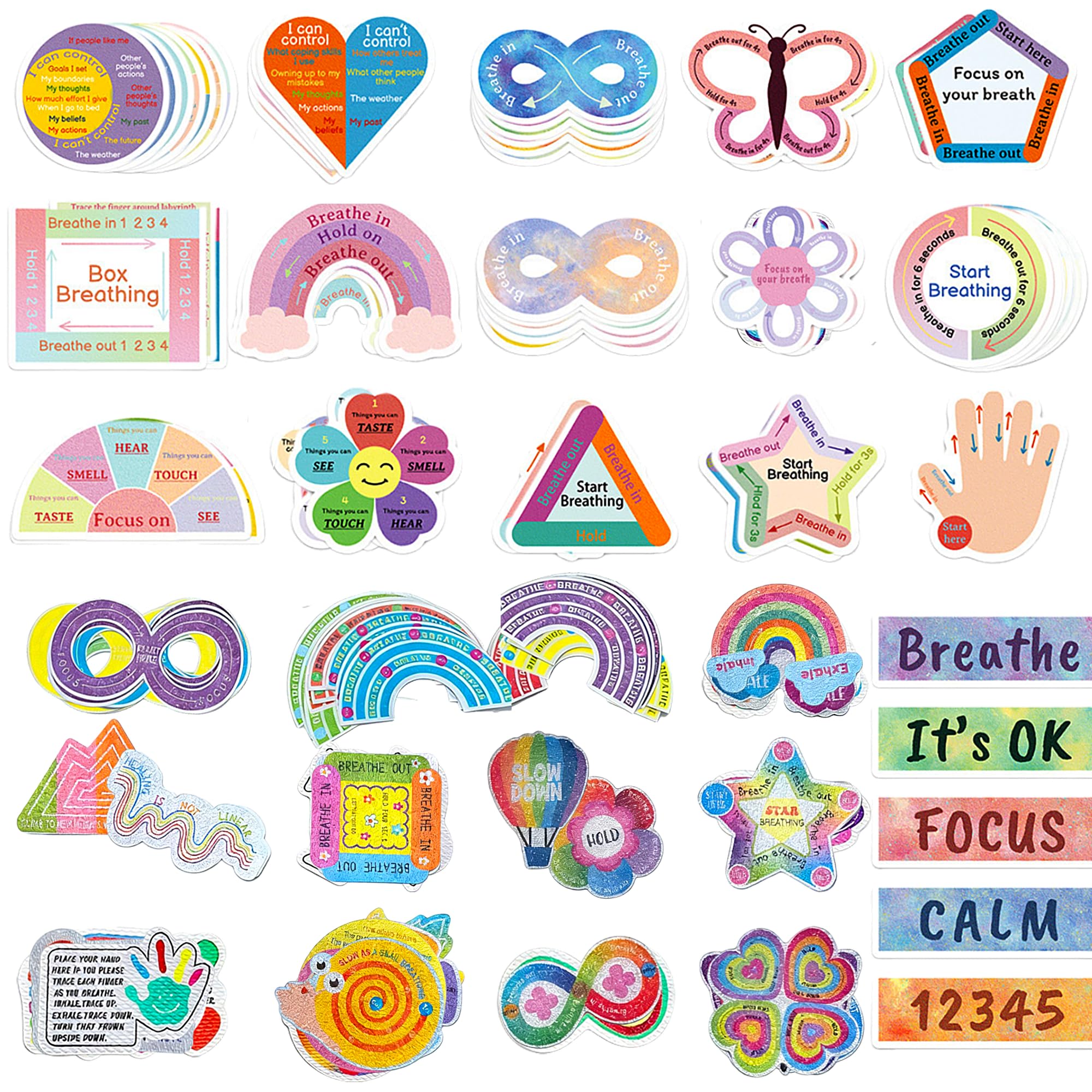 110 Pcs Calm Anxiety Sensory Stickers - 2 Textured Styles, Breathing Mindfulness Fidget Stickers, Autism & ADHD, Mindfulness Decal for Stress Relief, Supplies for School Counselor