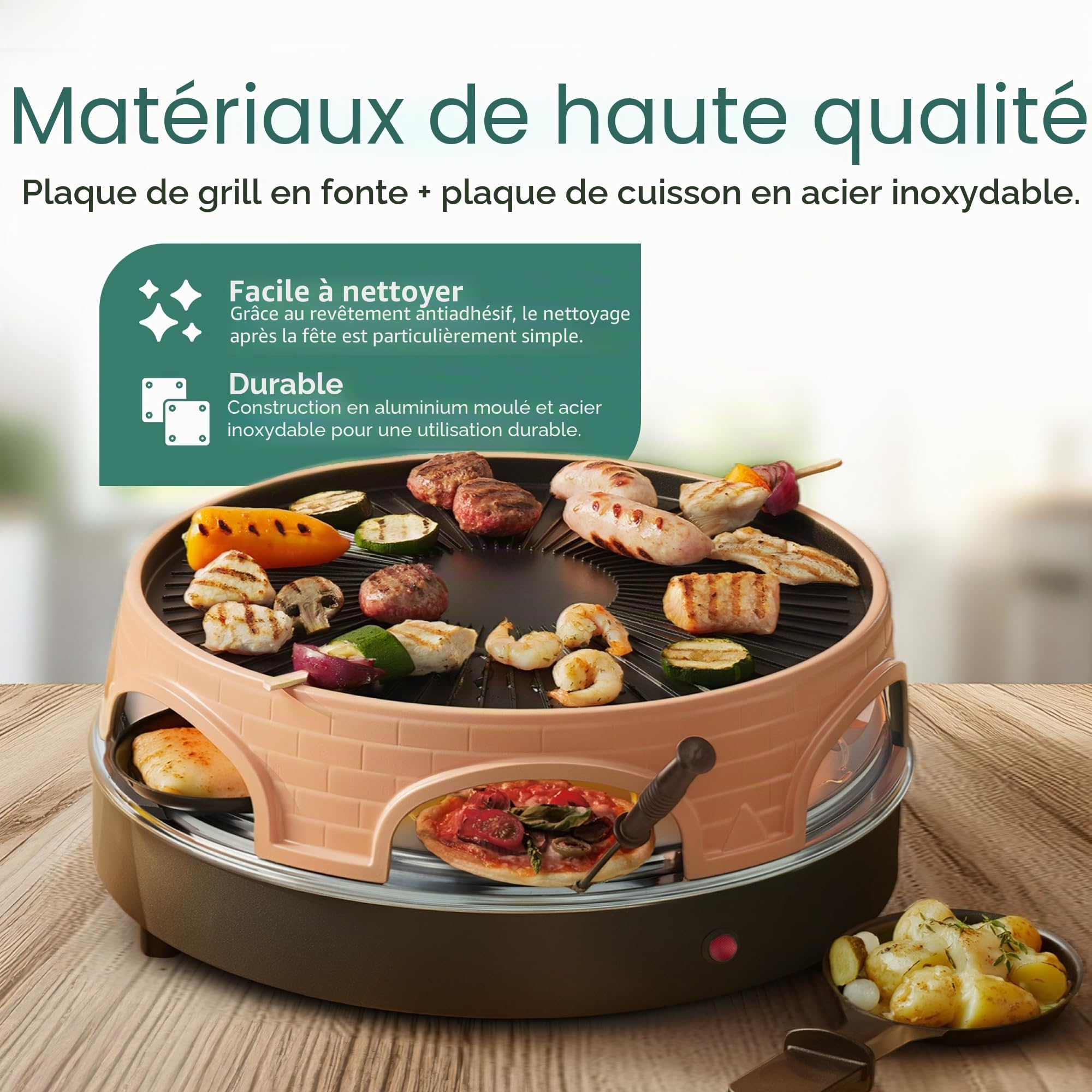 Emerio PO-113255.4 Four à raclette et à pizza Terre cuite/Noir One Size