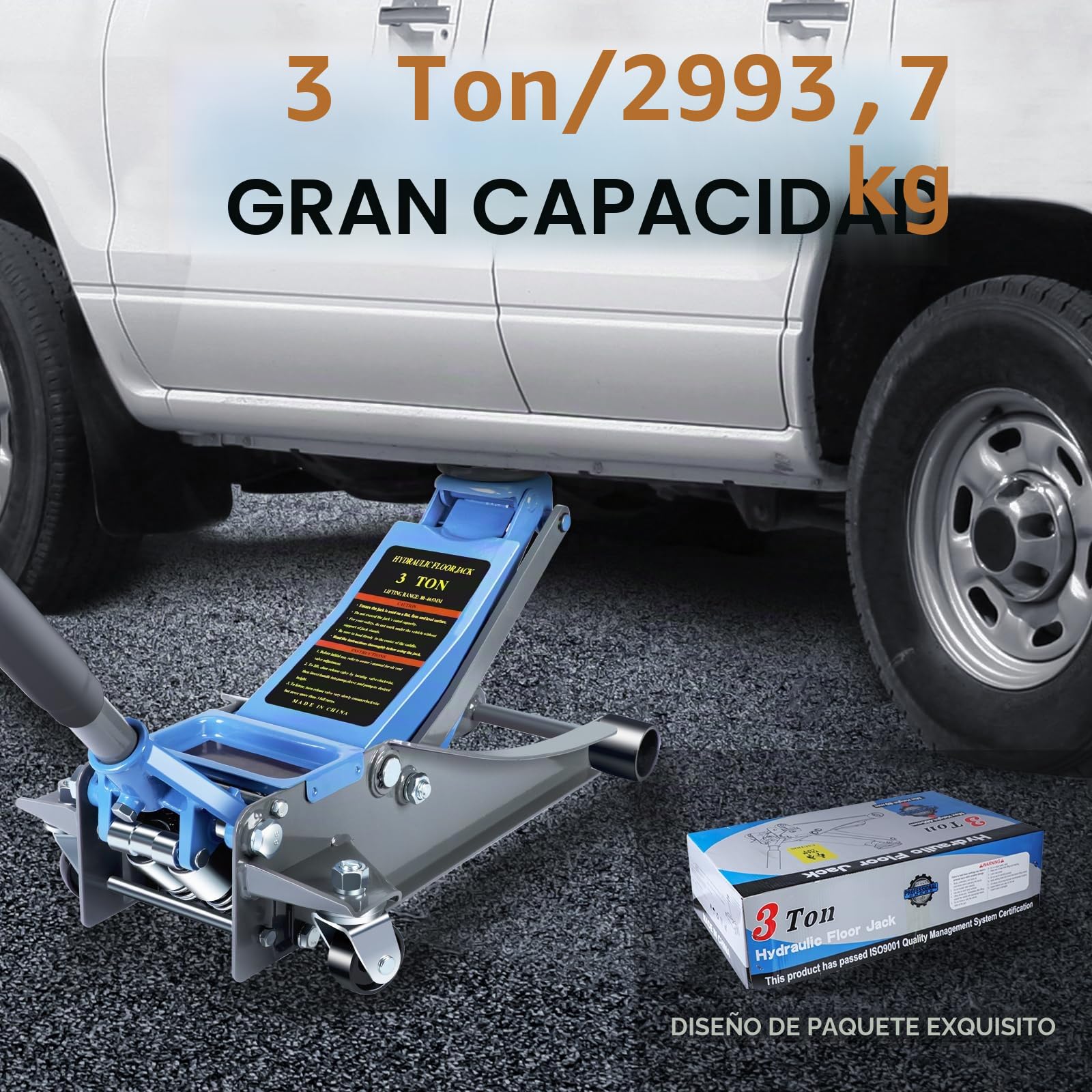 LARBANKE Gato hidráulico de perfil bajo 3 toneladas aluminio acero bomba doble elevación rápida 2993,7 kg