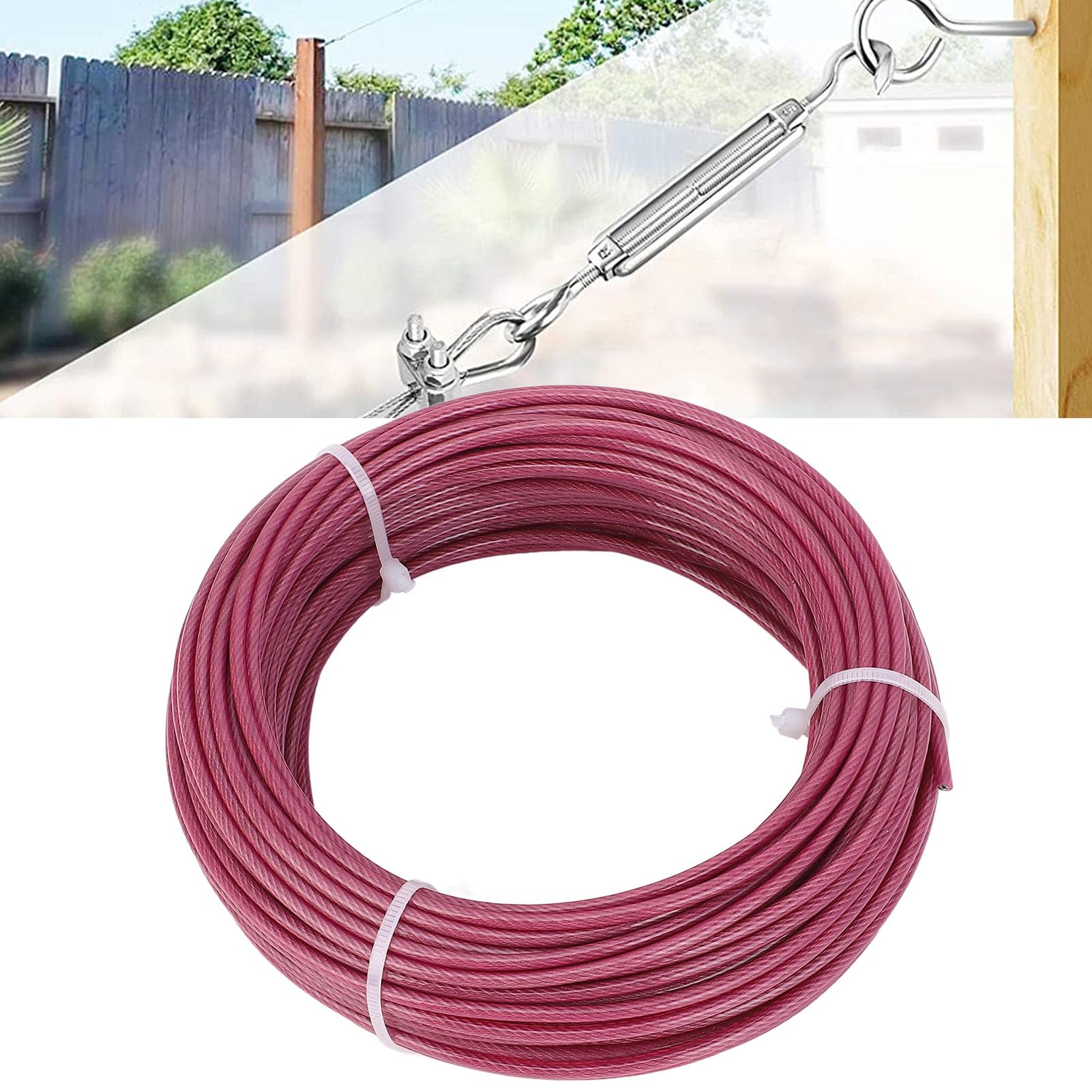 FTVOGUE Kit Traliccio in Cavo D'acciaio Rivestito Viola 100 Piedi 3 Mm con Tenditore a Tenditore Resistente Ai Raggi UV per Piante Rampicanti Vite Vela Ombreggiante