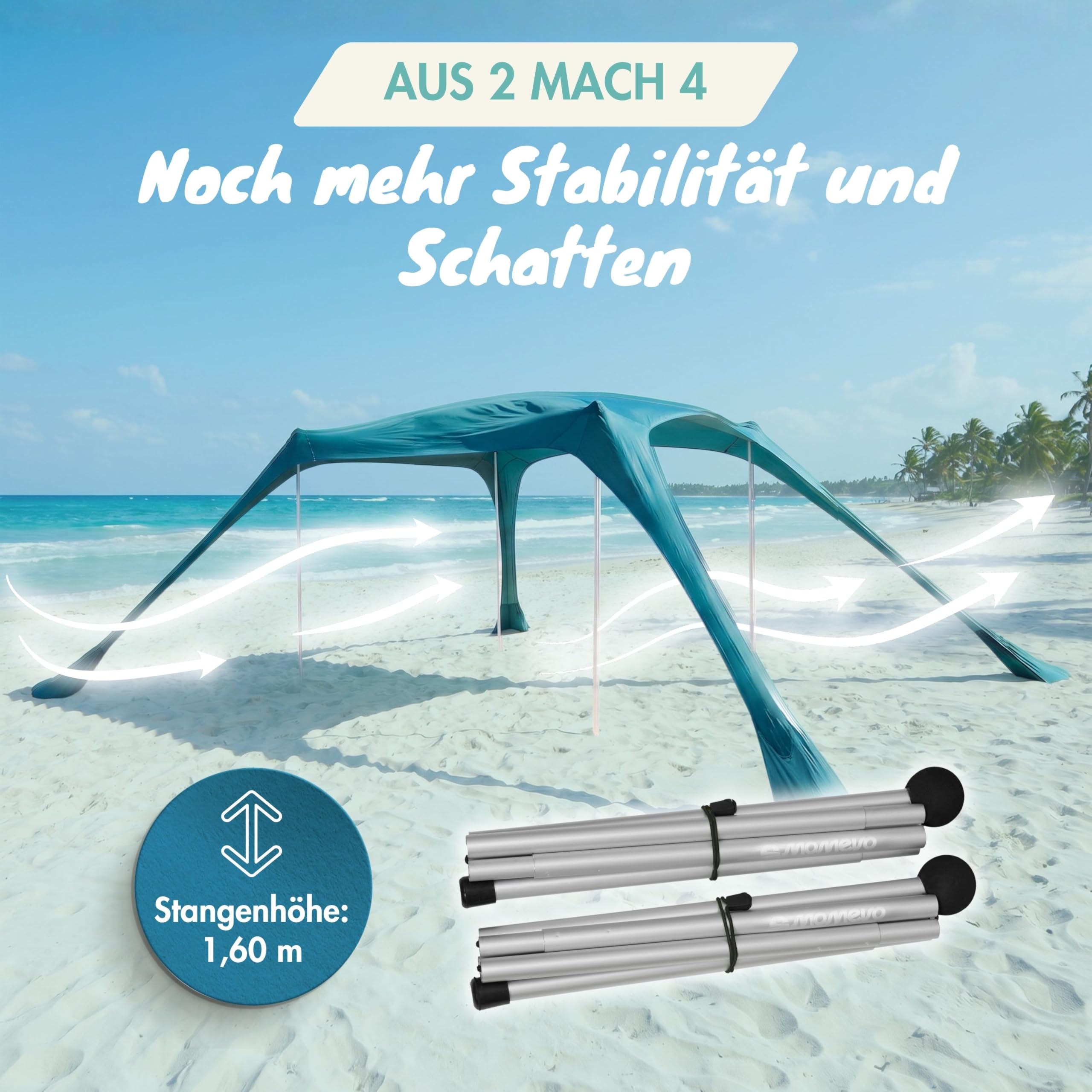 Alu-Zusatzstangen für Sunsail Klassik Strandzelt – 2er Set, 160 cm, für mehr Stabilität & Schatten