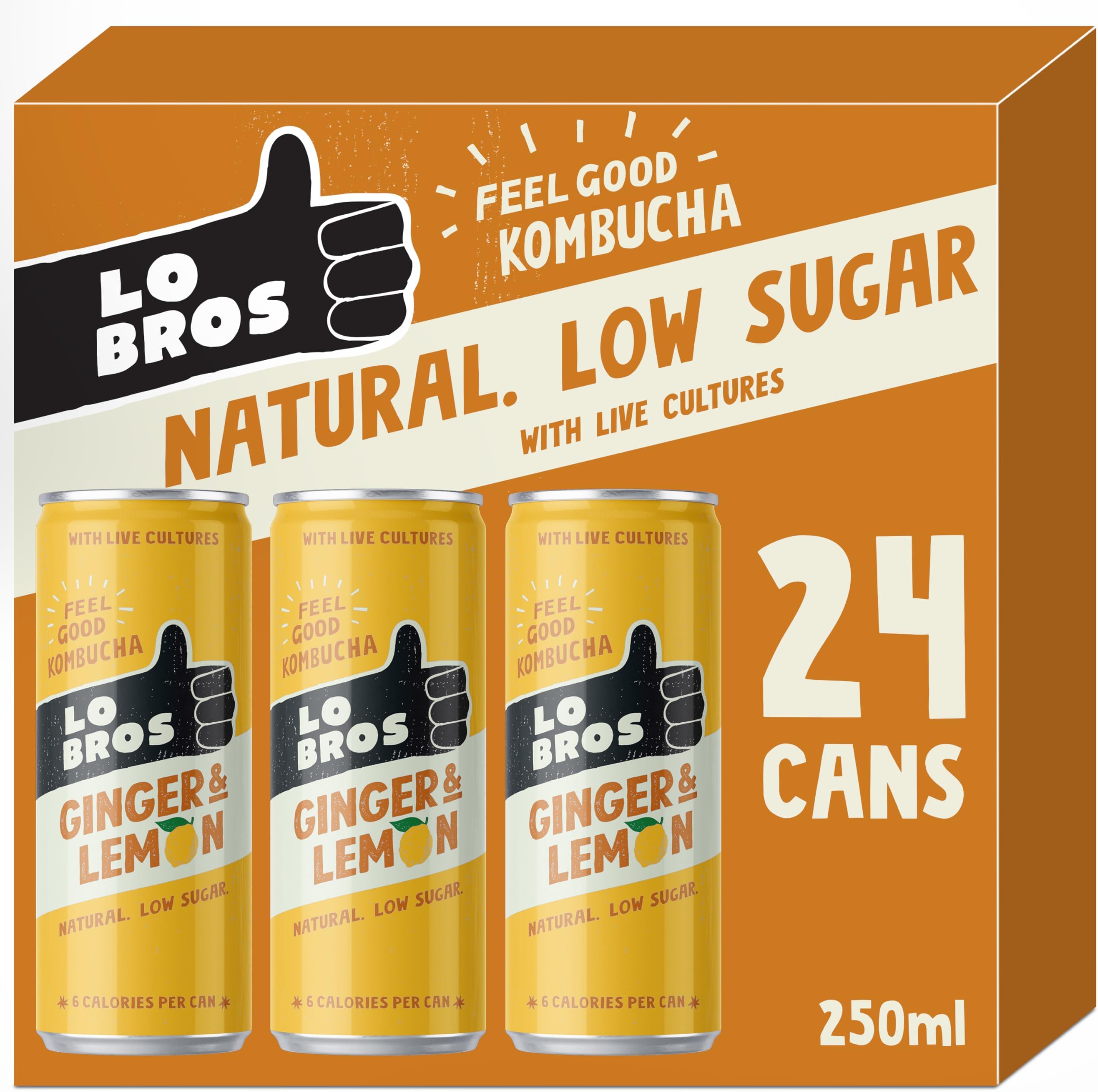 Kombucha - Ginger & Lemon - Sparkling Refreshing Drink with Natural Ingredients and Live Cultures, Supports Gut Health, Low Sugar, Vegan, Gluten Free- 24 x 250ml