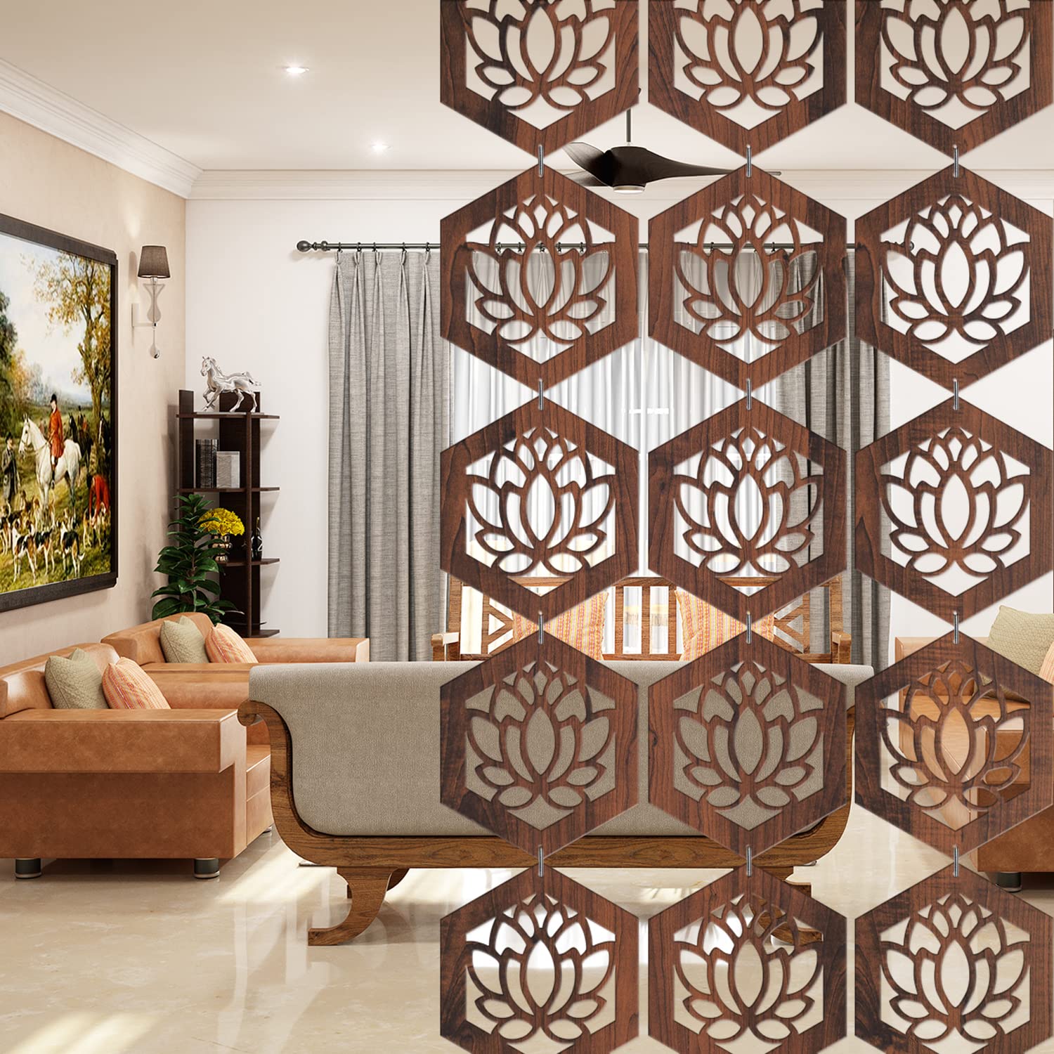 RANDOM 12PCS Hanging Room Divider, Attractive Pattern DIY Panels, Decorative Wall Screen Panel for Living Dining Room Kitchen Bedroom Office Bar Restaurant Home Hotel Decor (Multi 33)