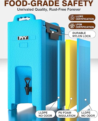 Miniatura 3 de PYY Dispensador de bebidas aislado de 5 galones, contenedor de bebidas frías y calientes con asas, dispensador térmico de bebidas, enfriador de