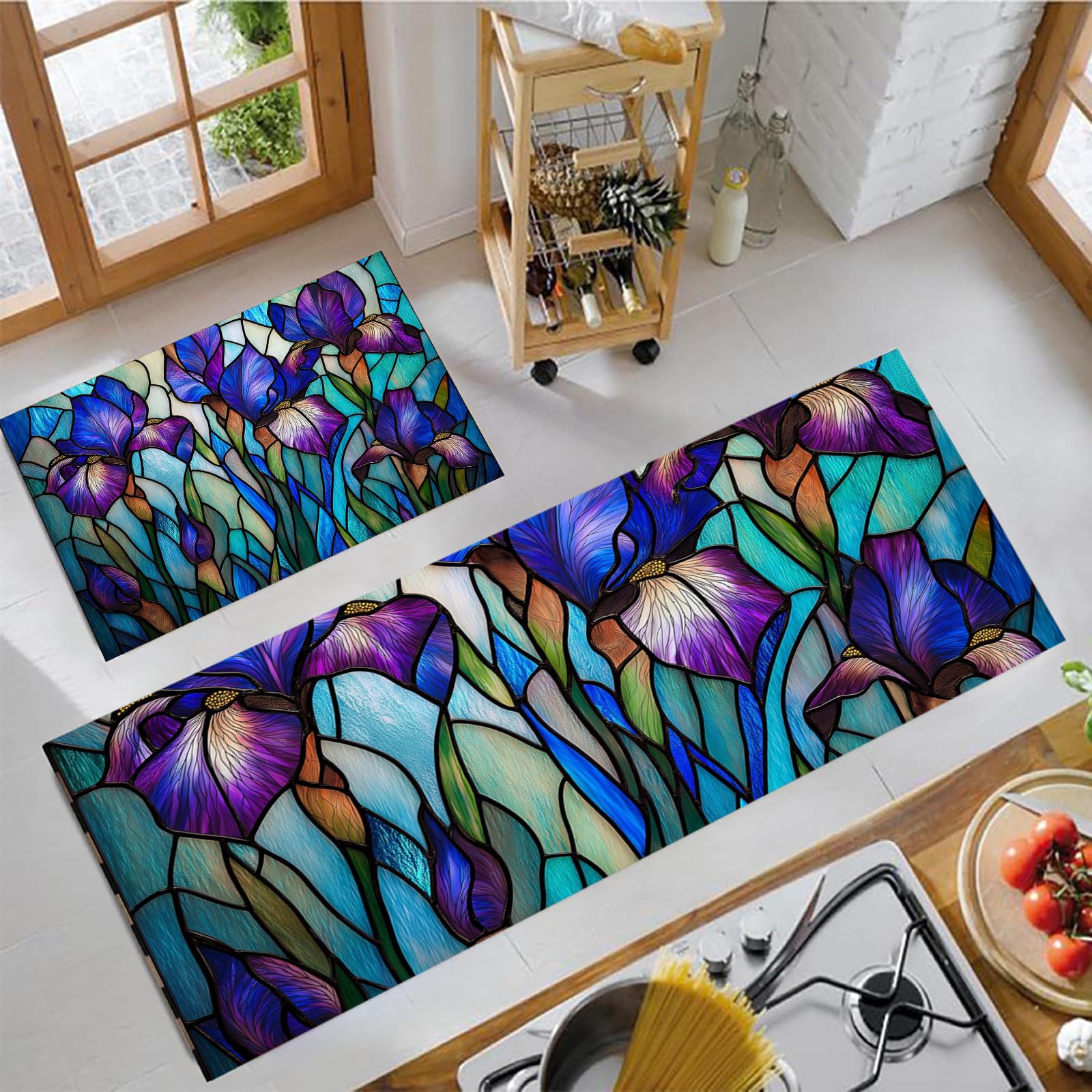 Tapis de cuisine Vitrail illustration Iris haute absorption