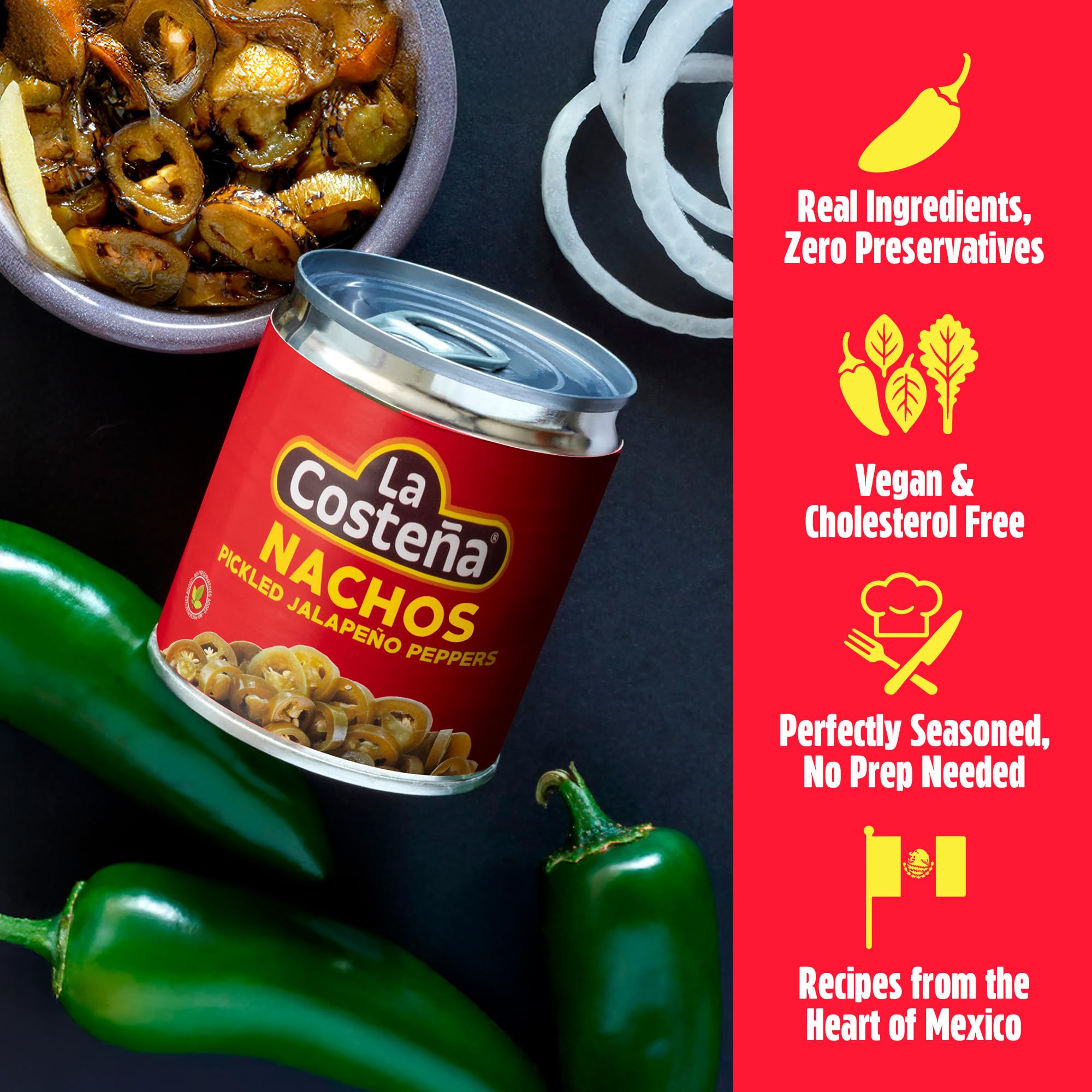 La Costeña Jalapeños en rodajas de nachos – Jalapenos en escabeche – Jalapeños – Pimientos picantes – comida mexicana, guacamole, aderezos picantes para nachos y tacos, enchiladas y salsa – 7 onzas