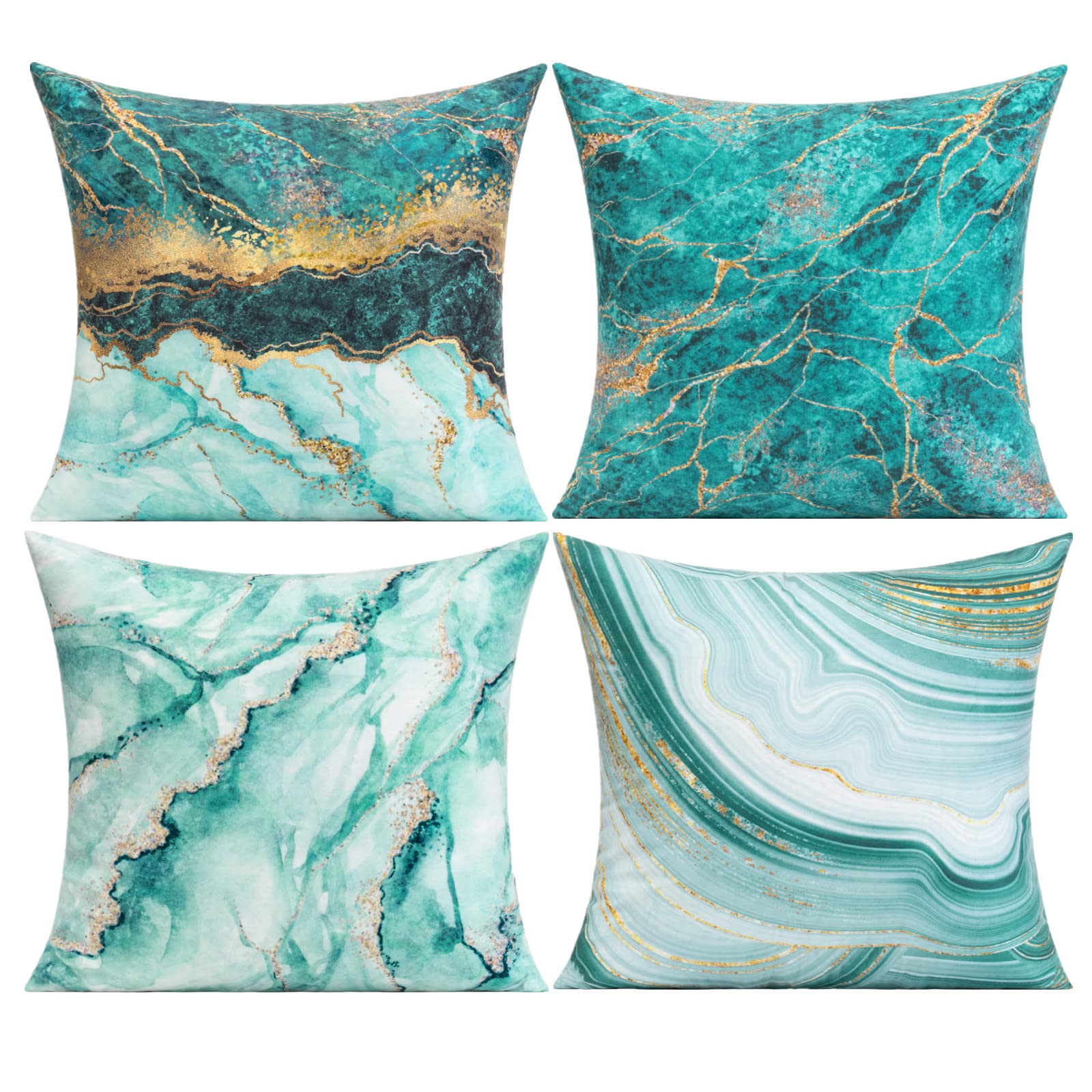 Abstract Turquoise Accent Pillows VAKADO Teal Gold Marble Decor