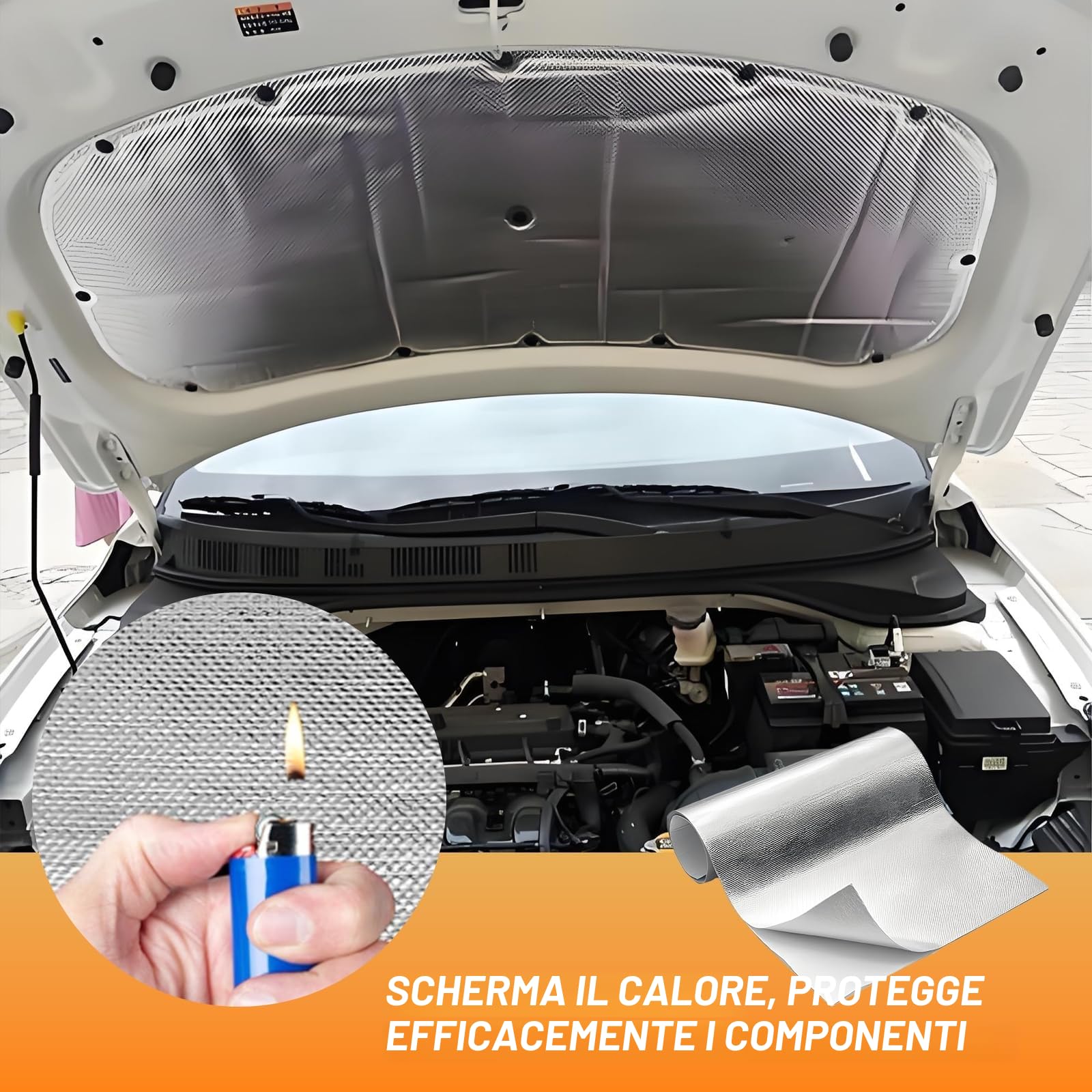 Pannello Scudo Termico In Alluminio, Pellicola Protettiva Termica Autoadesiva in Fibra di Vetro Pratico Foglio Paracalore Termo Isolante Adesivo per Tubo Scarico Auto Moto, 30x300 cm