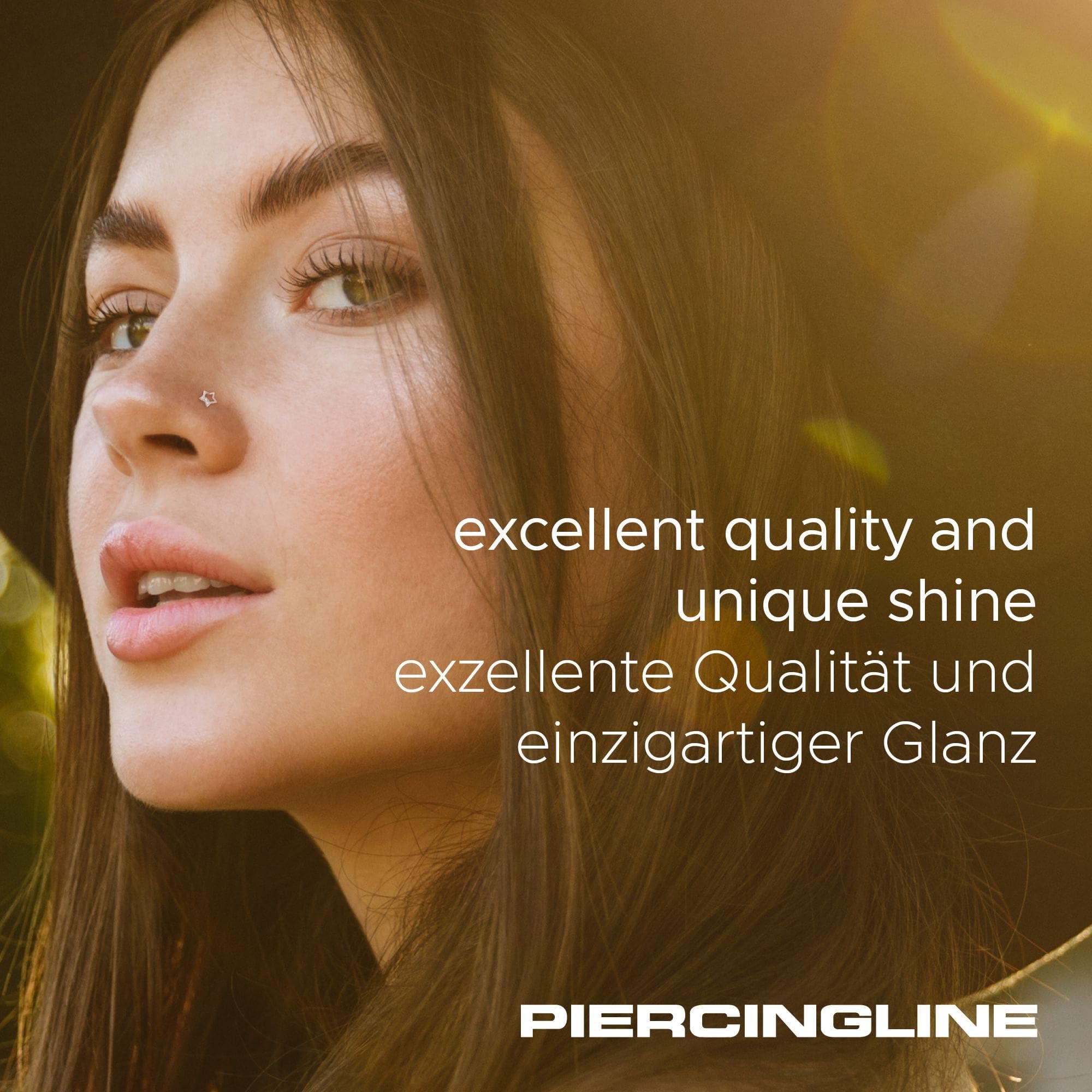 PIERCINGLINE Nasenpiercing 14K Gold Nasenstecker Spirale STERN + 3 MOISSANITE 585er Gold - Roségoldfarben, Goldfarben, Silberfarben