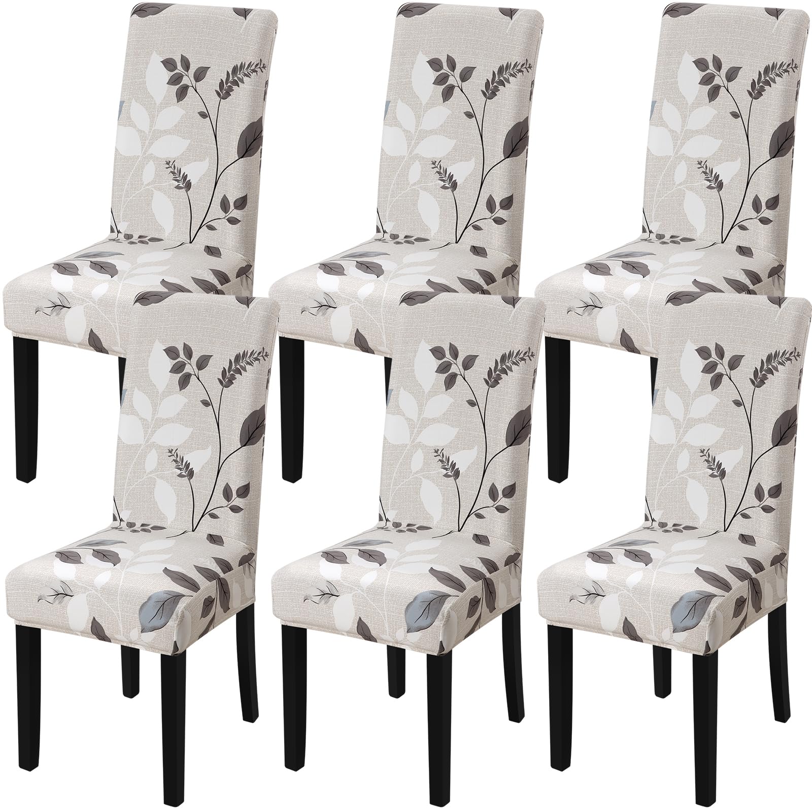 YISUN Dining Chair Covers Set of 6, Stretch Printed Flower Dining Chair Cover, Parsons Chair Covers Removable Washable Chair Slipcover Protector for Dining Room, Kitchen, Ceremony (Leaf Pattern2)