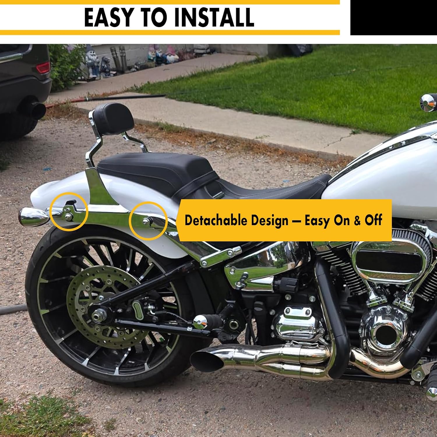 Detachable Hardware Backrest Sissy Bar Upright Passenger Backrest Pad with Docking Kit for Harley Breakout 2013-2017 FXSB, FXSE,FXSBSE（Gloss Black）