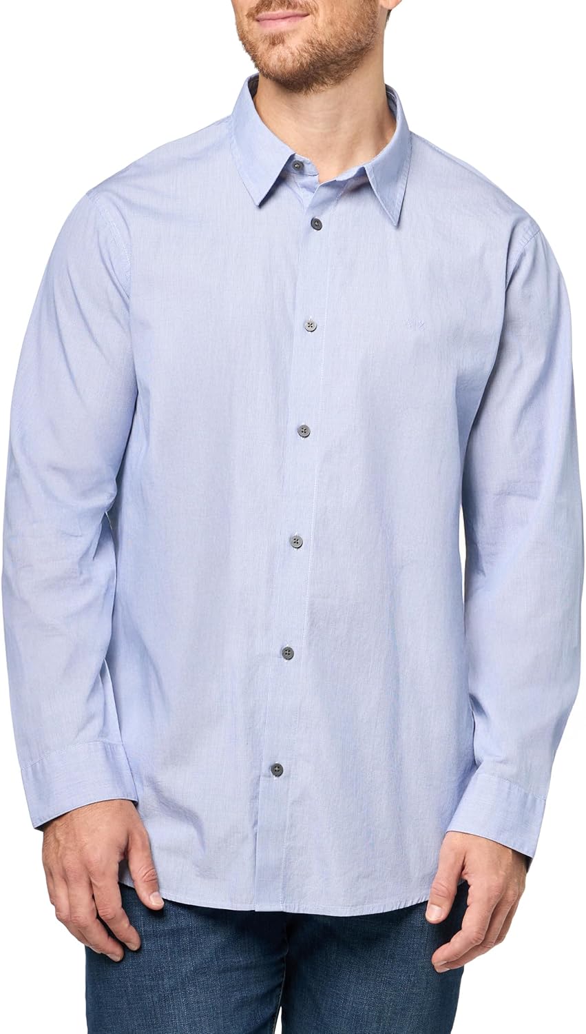 Armani Exchange Men's Long Sleeve Regular Fit Yarn Dye Shirt with Grid Pattern