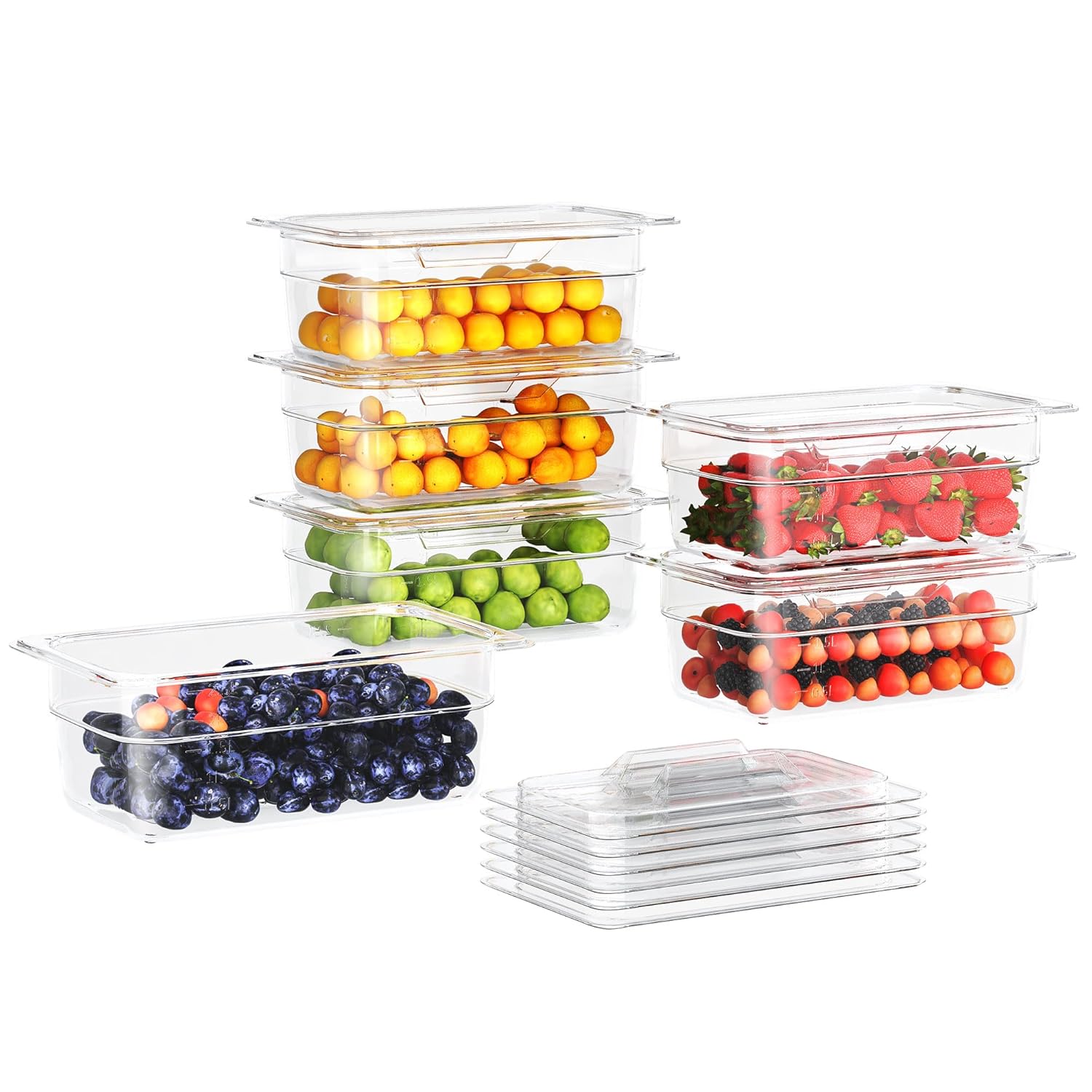 6 Pack Plastic Food Pan with Lid 1/4 Size 4 Inch Deep Restaurant Clear Food Storage Containers Polycarbonate Commercial Hotel Pans for Fruits Vegetables Beans Corns (6 PCS, 4'' Deep) 6 Pcs 4'' Deep