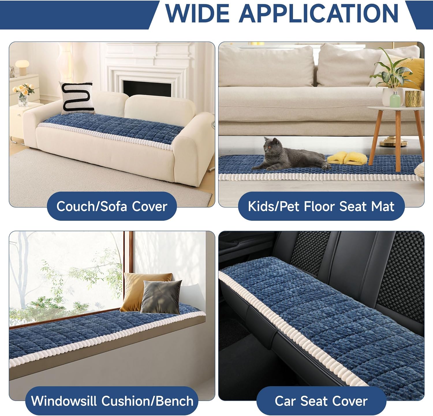 OTOB Couch Cover for Dogs Washable All Seasons Non Slip Fuzzy Pet Couch Covers Sofa Slipcovers Cushion Mat, Plush Soft Cozy Furniture Protector Kids Pet Friendly (Blue, 23.6" x 47.2")