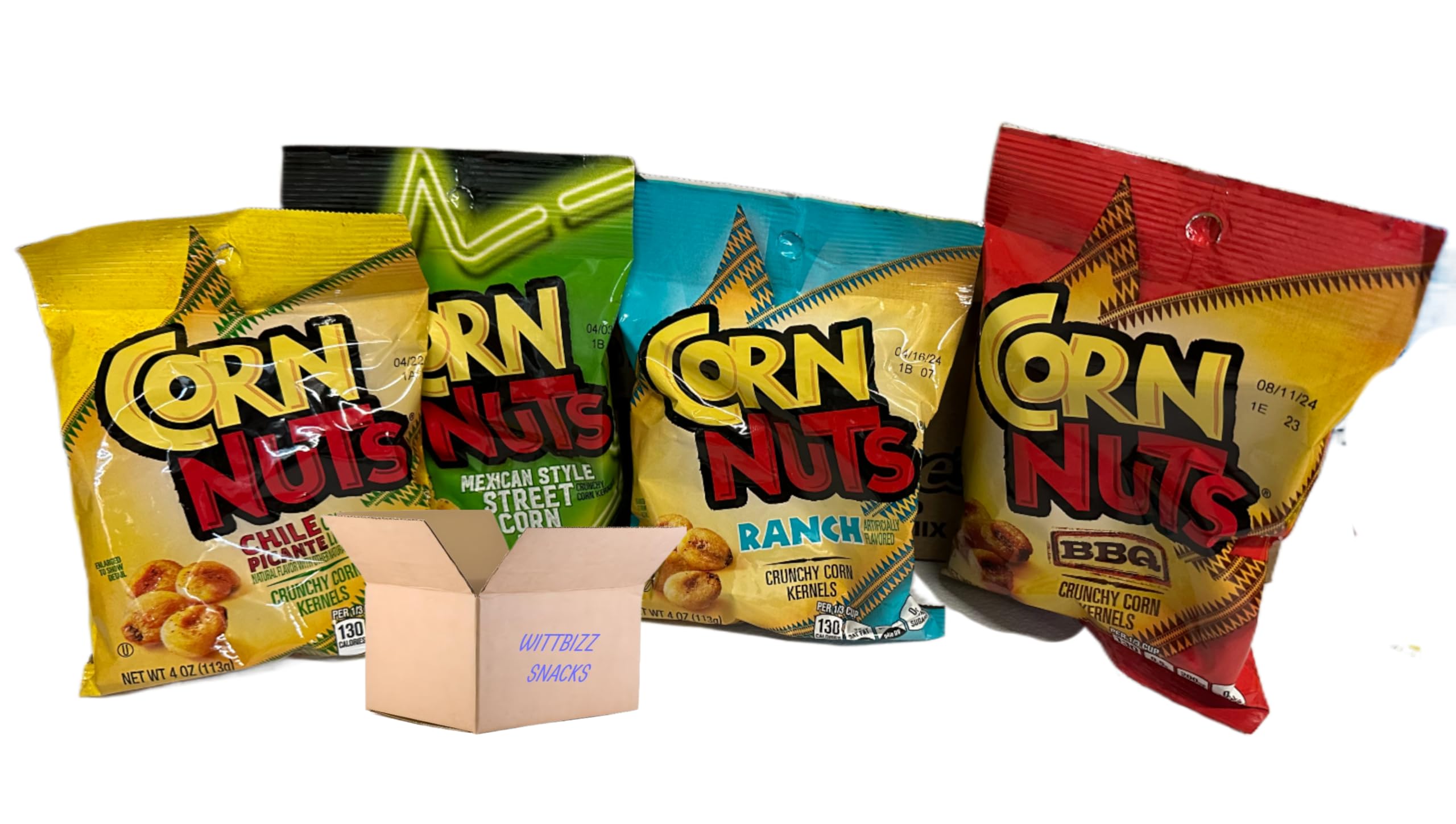 Wittbizz SnacksBundles Variety (4 Pack) Corn Nuts BBQ, Mexican Style Street Corn, Ranch, Chili Picante
