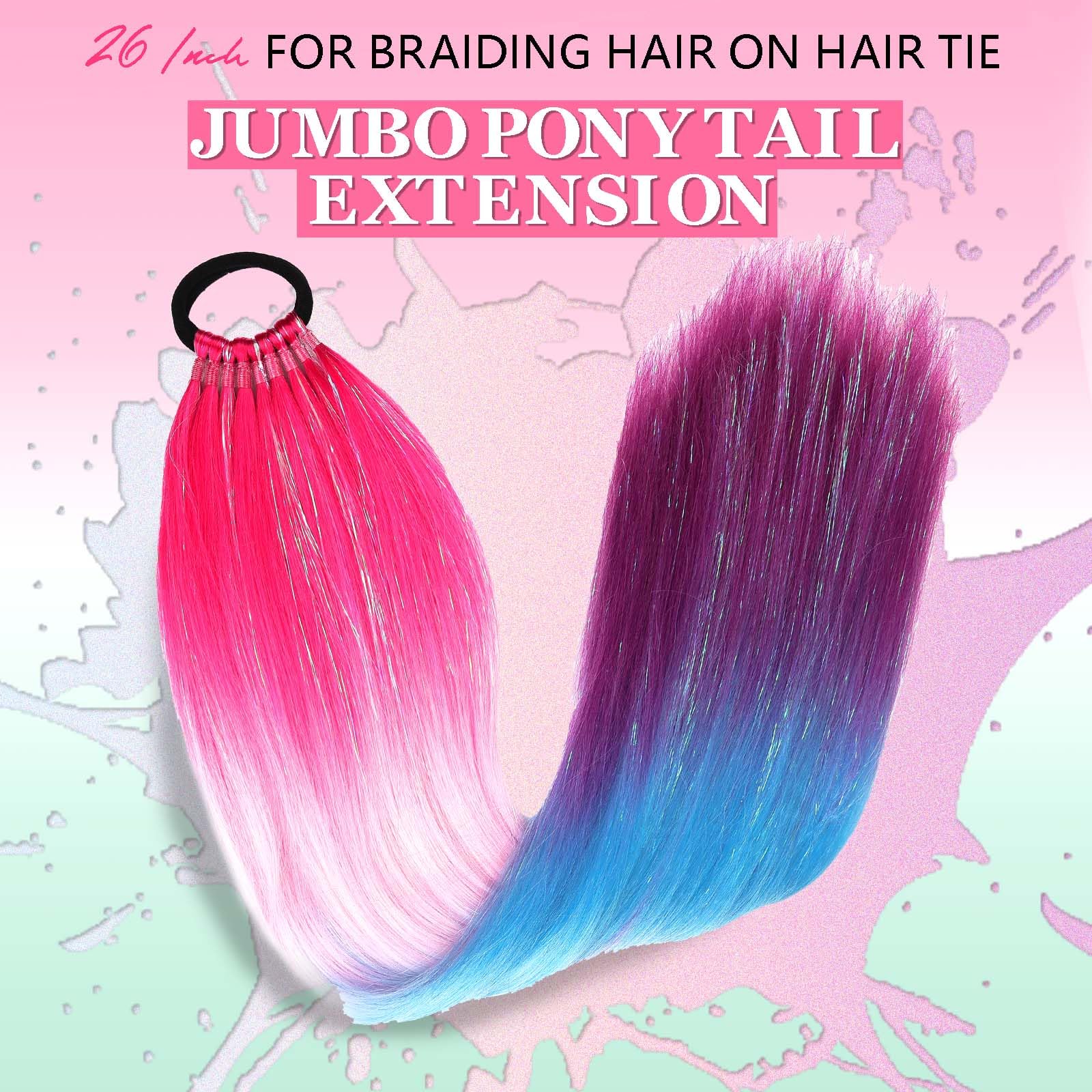 Rainbow Ponytail Extensions With Hair Tie 1 Packs 100g Coloured Hair Extensions for Braiding 26 inch Colorful Ombre Mermaid Pony Tail Synthetic Hair Extensions for Girl Women (#4-23) - Image 4