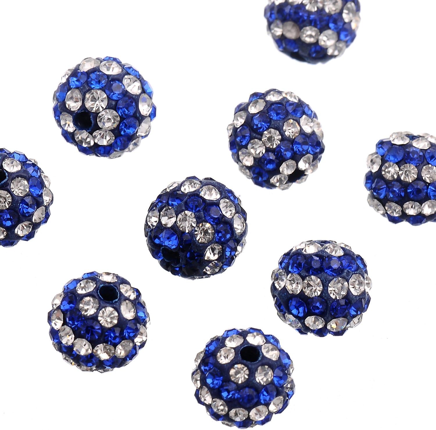 Amazon.co.jp RUBYCA ストライプ ディスコボール クレイビーズ 10mm チェコクリスタル象嵌 50PCS ブルー