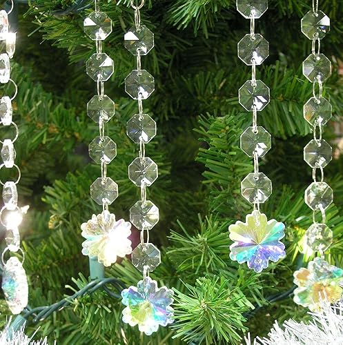 Miniatura 3 de Adornos colgantes de Navidad iridiscentes de copo de nieve  Juego de 6 guirnaldas de cuentas de cristal  cada guirnalda mide 8  pulgadas de largo