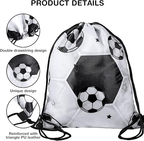 Miniatura 10 de Coume 20 bolsas de fútbol con cordón de 12 x 10 pulgadas, mochila deportiva portátil, recuerdos de fiesta de fútbol para niñas y niños, bolsa de